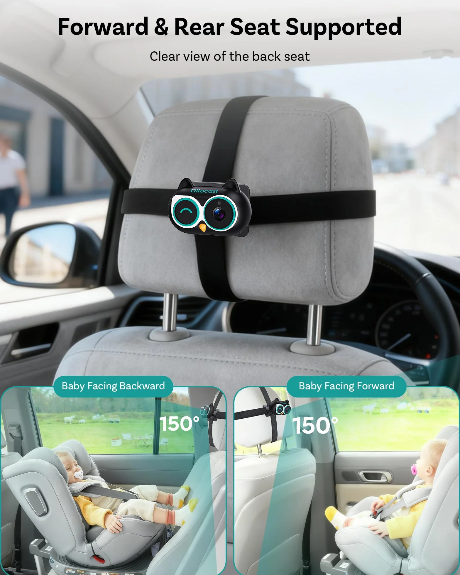 Ottocast Cabin Care 2026 Mini Bezprzewodowy Adapter CarPlay Kamera 1080P 150° Szerokokątny Widok na Tył USB-A