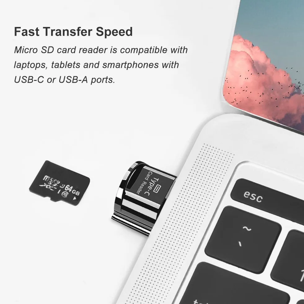 Czytnik kart micro SD USB C TF z adapterem USB C na USB kompatybilny z MacBookiem laptopami Android