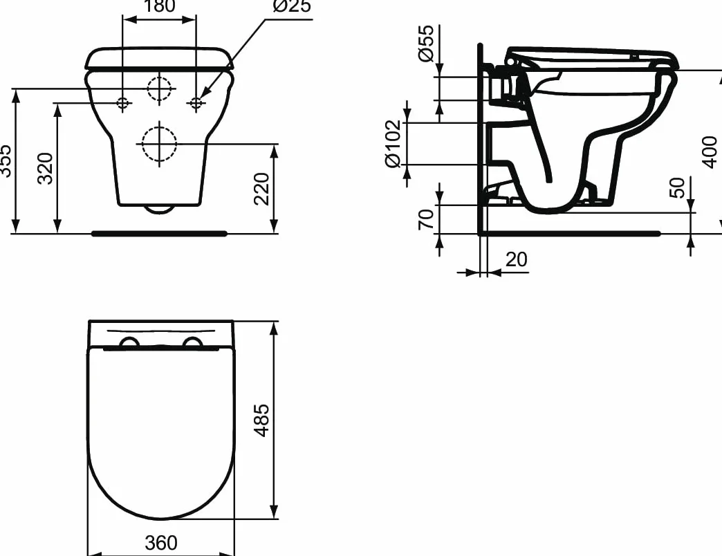 Ideal Standard R051101 Exacto zestaw do WC naściennego bez wyczucia (RimLS+), w zestawie deska sedesowa Softclose (wolnoopadająca), biały
