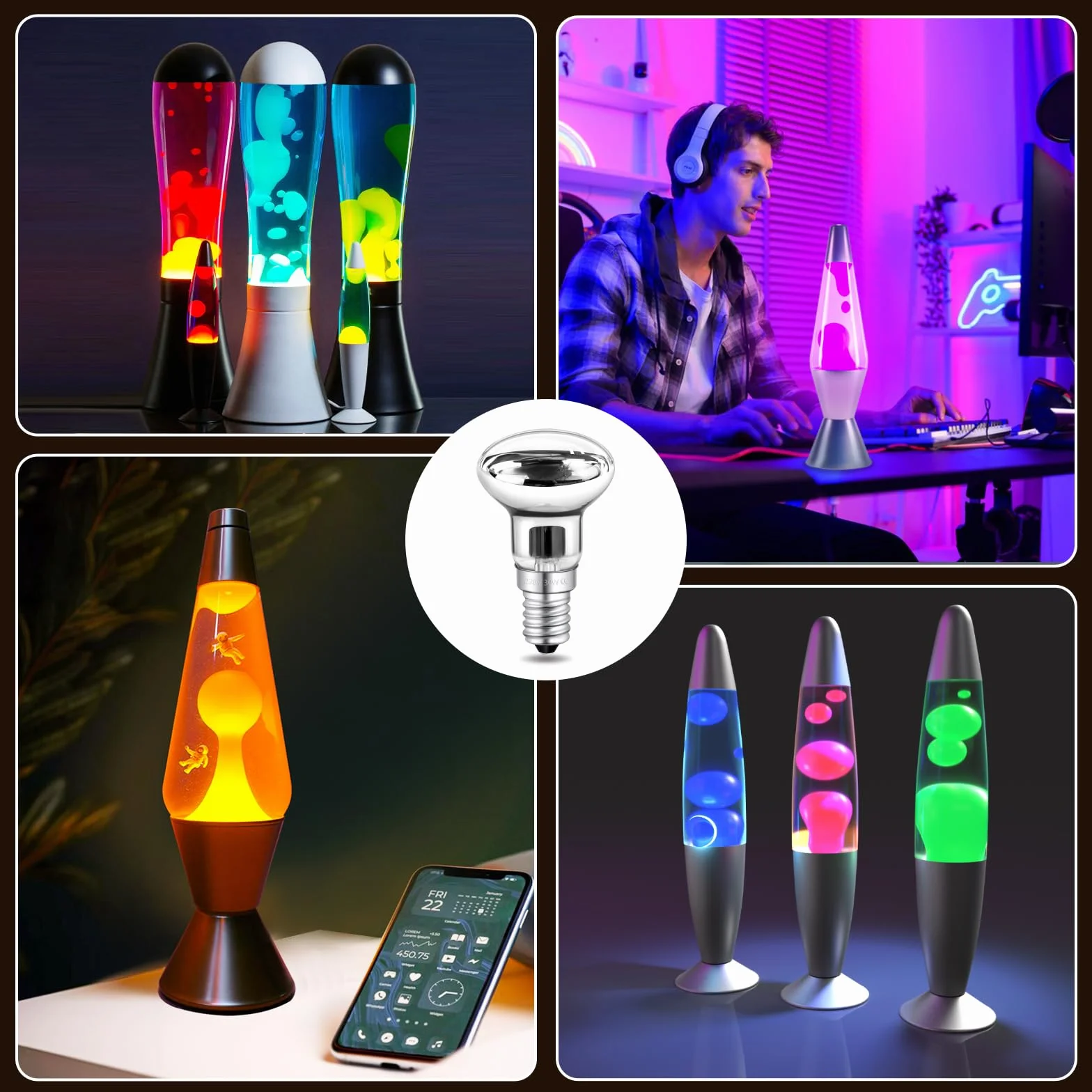 żarówka lawowy E14 R39 Dimmbale 30 W, reflektor R39, wymienna lampa do lampy lawowej, punktowa E14, bąbelkowa, zestaw 2 szt