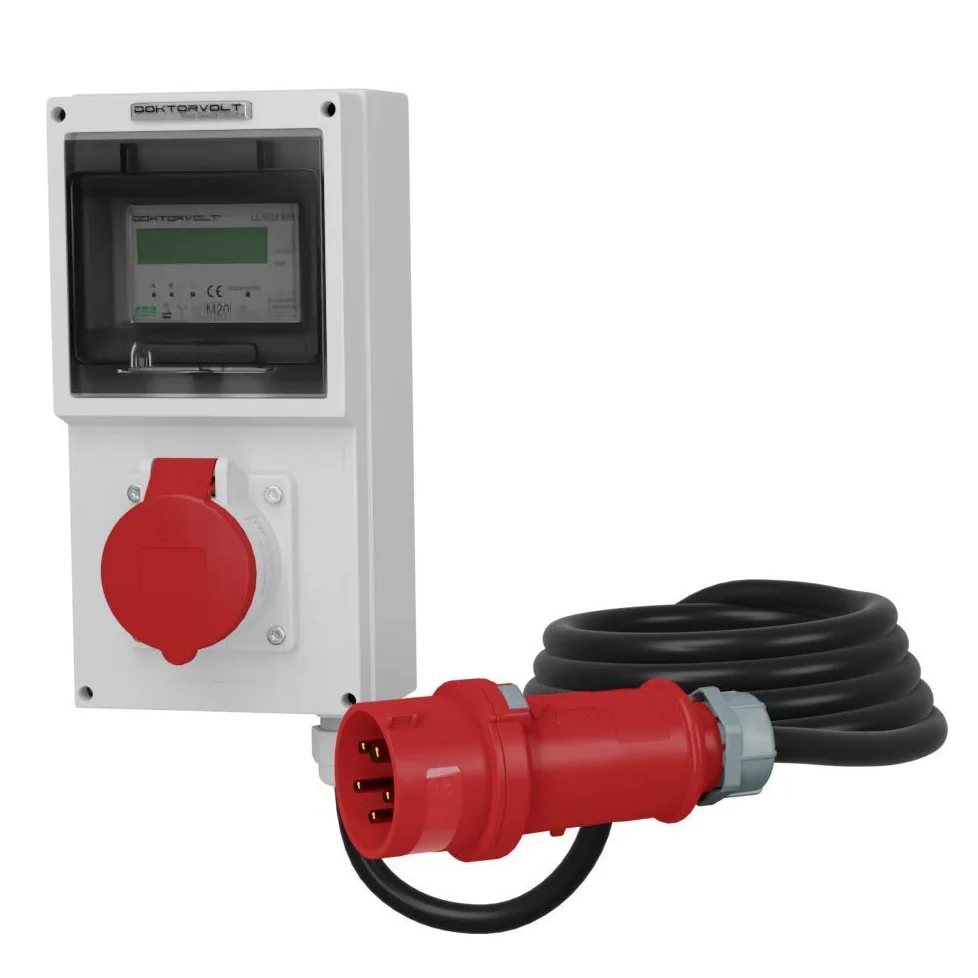 Rozdzielacz prądu 16 A/400 V/5P Mennekes mobilny licznik prądu 16 A MID kabel 5 x 2,5 mm2 rozgałęźnik budowlany rozdzielacz gniazd Doktorvolt 4326