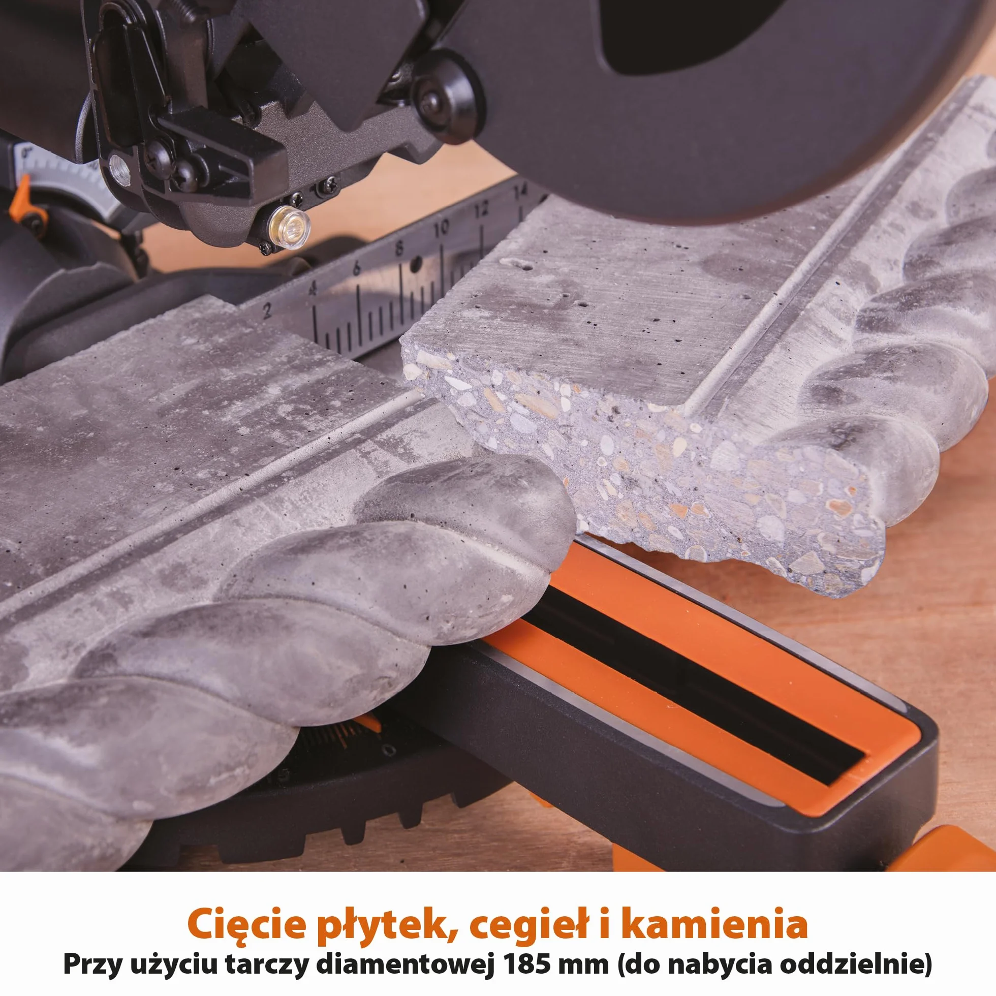 Evolution Power Tools Przesuwna ukośnica do cięć złożonych Plus R210SMS+ – w zestawie tarcza do różnych materiałów, tnie drewno, metal, plastik i inne, cięcie z nachyleniem i ukośne, 210 mm (230 V)
