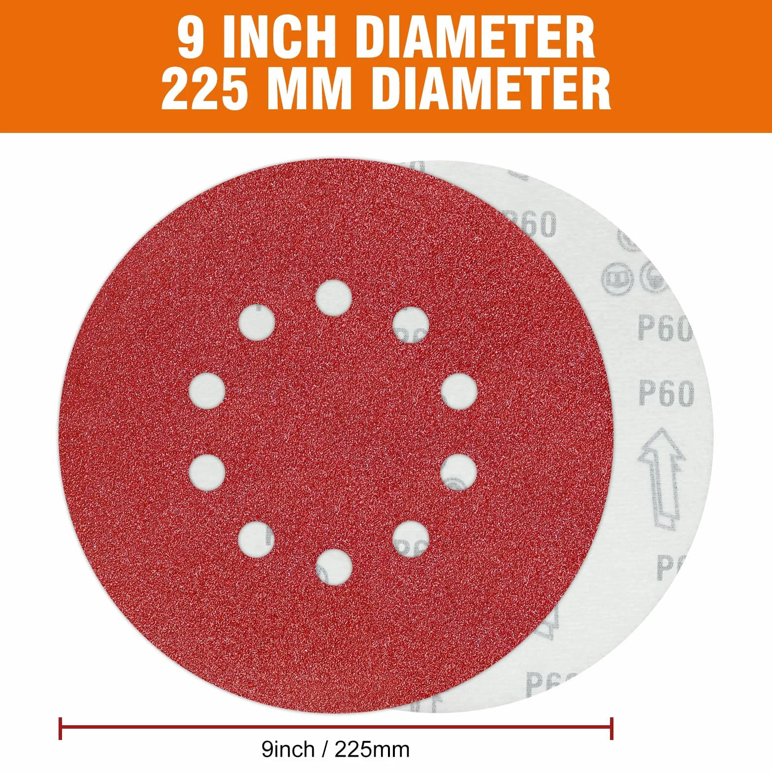 30 sztuk papieru ściernego 225 mm na rzep 60 ziarnistość 10 otworów krążki szlifierskie 225 mm do szlifierek girafowych