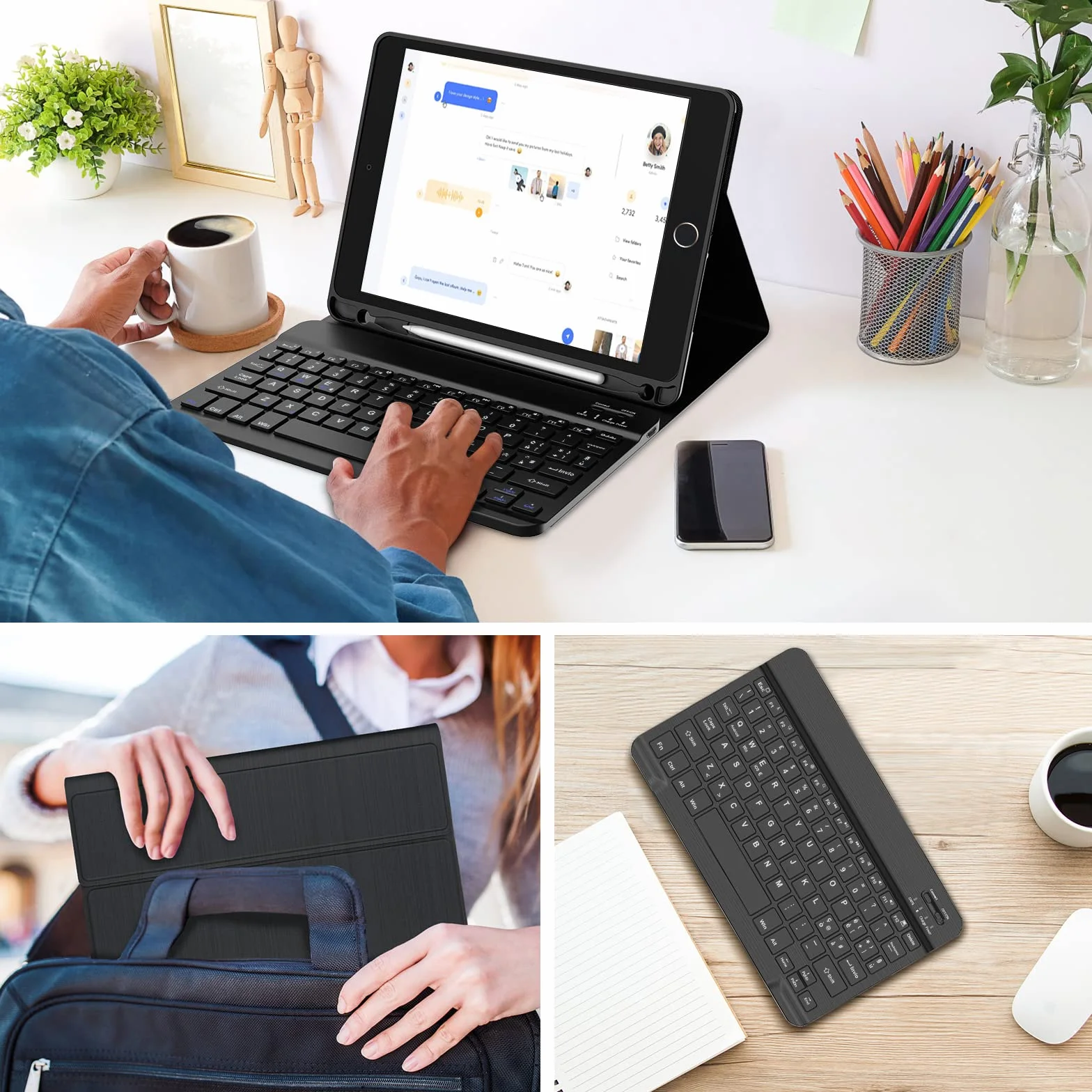 FOGARI Magnetyczna klawiatura do iPada 10,2" etui Bluetooth QWERTY włoska odpinana czarna