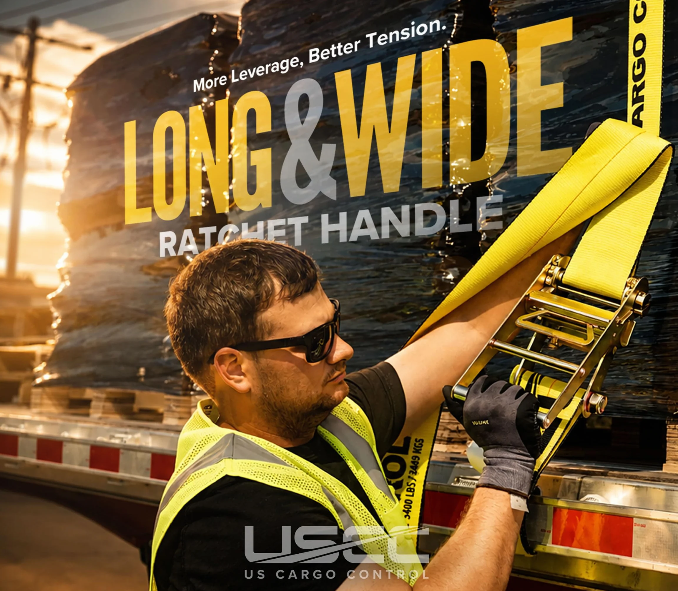 US Cargo Control 10 cm x 28 cm wytrzymała żółta stała końcówka z grzechotką i płaskim haczykiem, 2 szt