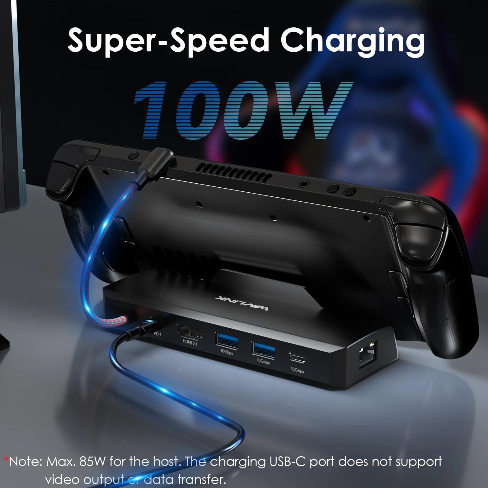 WAVLINK Stacja dokująca 6 w 1 do Steam Deck 4K 144 Hz HDMI 2.1 100 W PD USB 3.2 Gigabit RJ45