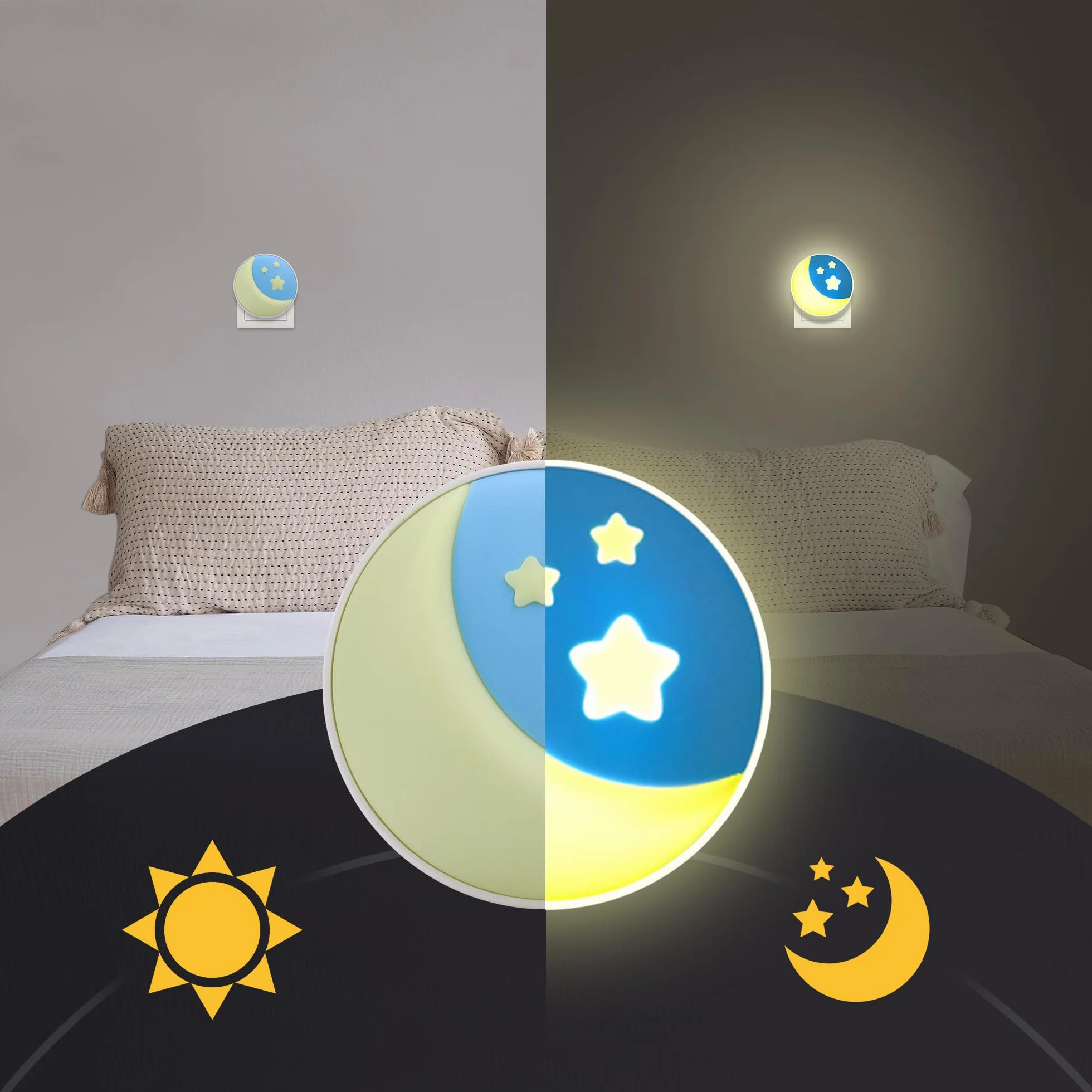 Nocna Lampka LED dla Dzieci z Czujnikiem Zmierzchu, 2 Sztuki (Minimalistyczny)