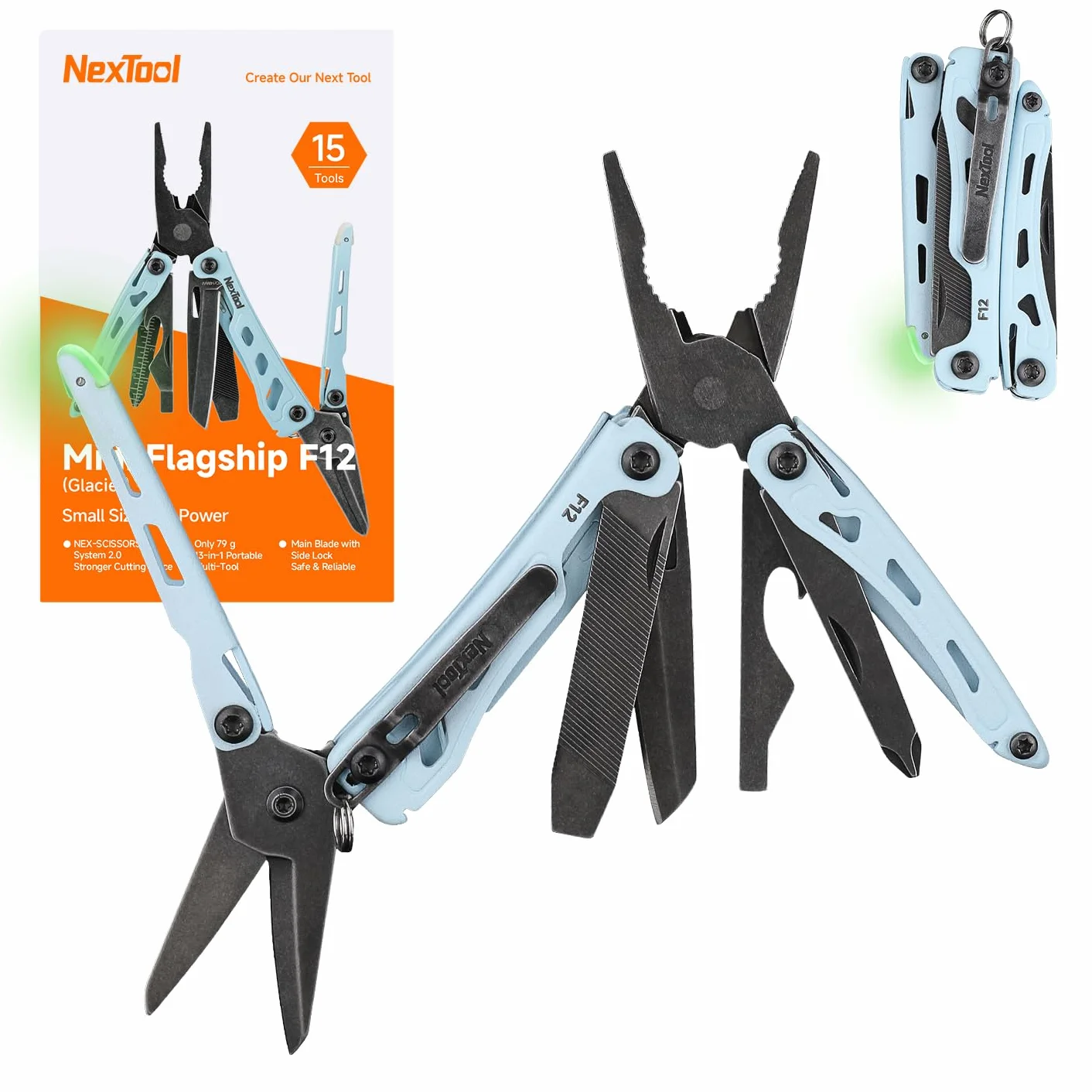 NexTool Multitool F12 Mini Flagship narzędzie wielofunkcyjne 13 w 1, narzędzie wielofunkcyjne do breloczków z nożyczkami ząbkowanymi, pilnikiem, blokadą bezpieczeństwa, ulepszona stal 80CrMoV14 do EDC