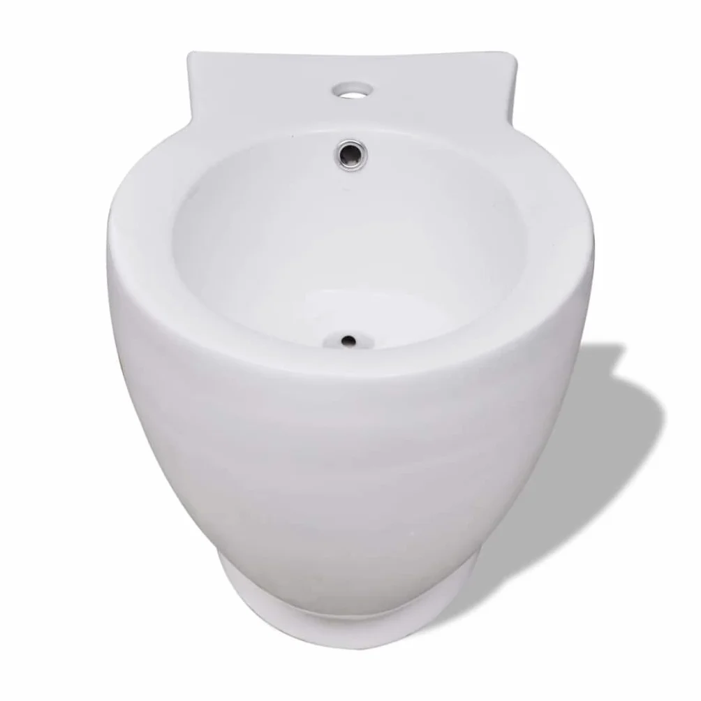 Okrągły stojak na bidety, biały, ceramiczny, 58 x 40 x 40 cm, stojący bidet z pionowym odpływem, higieniczny prysznic, deska sedesowa do łazienki i łazienki dla gości, bez armatury