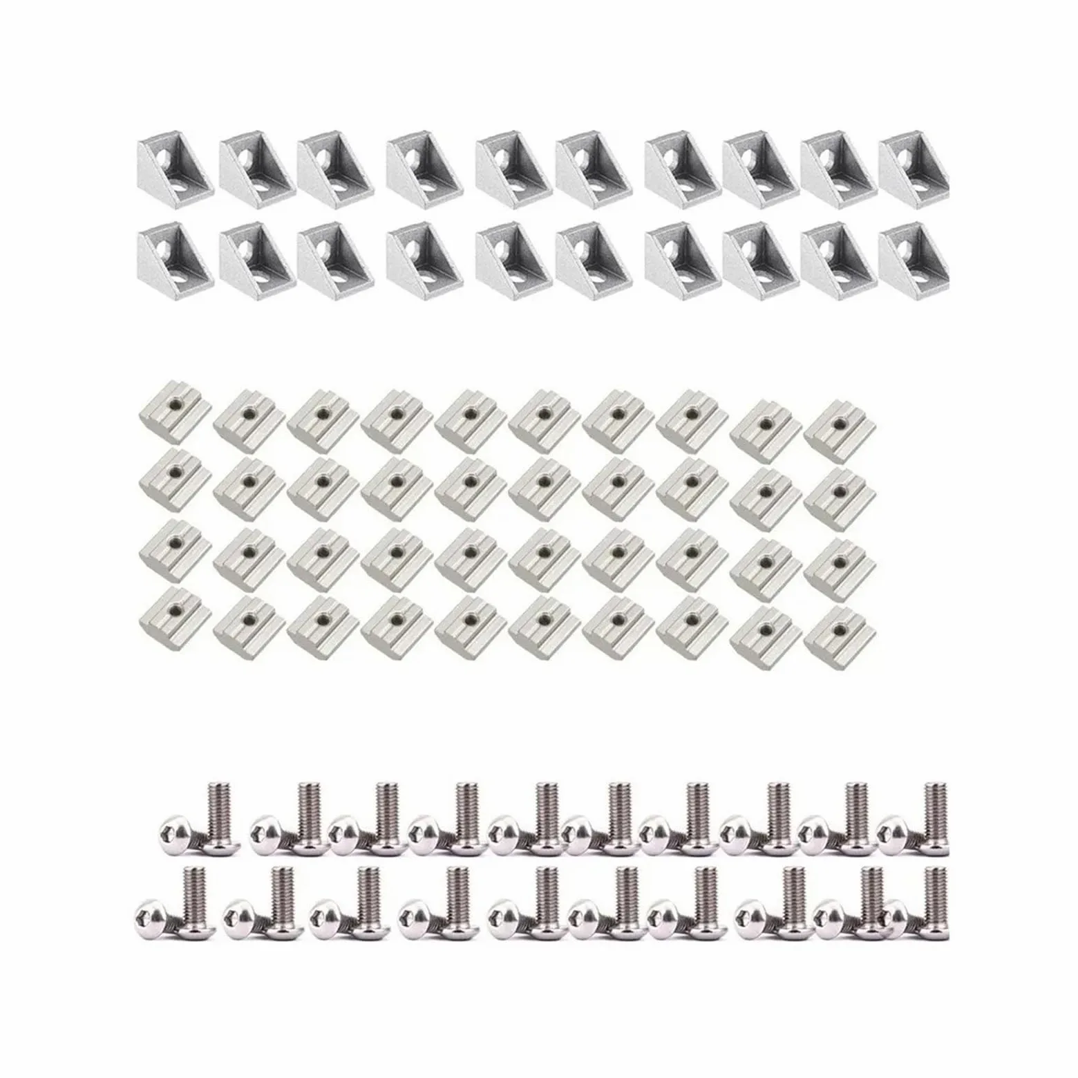 Zestaw złączy aluminiowych 3030 20 szt. Wspornik narożny + 40 szt. M6 x 12 mm nasadka sześciokątna + 40 szt. 20 serii M6 nakrętki do gniazd (3030 Sliver)