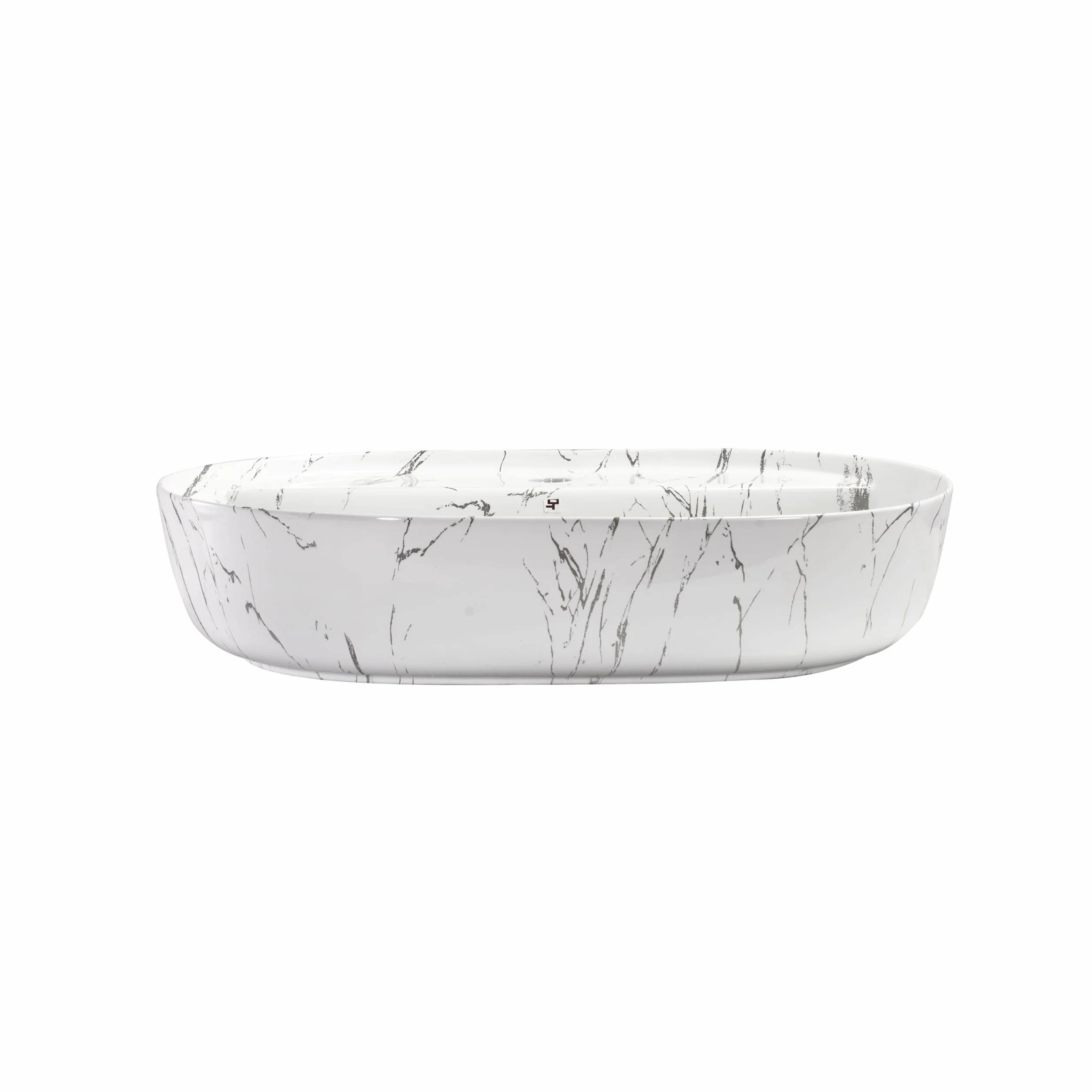 Umywalka owalna ceramiczna - 60 x 40 x 13 cm - nablatowa biały/marmur i WC dla gości - do rąk
