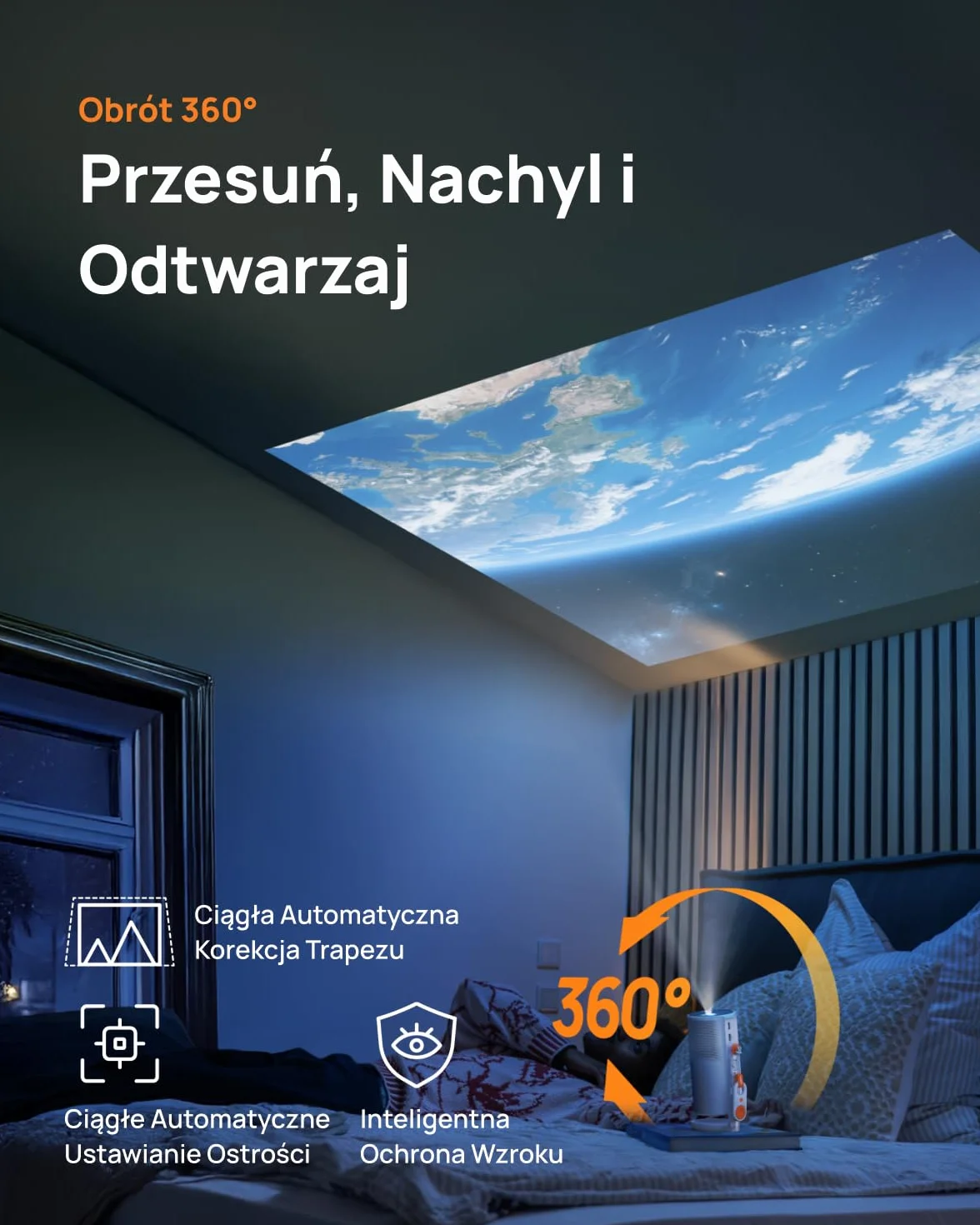 XGIMI MoGo 4 Laser Projektor Przenośny 550 Lumens ISO Obrót 360° Bateria Wbudowana Google TV Netflix Harman Kardon