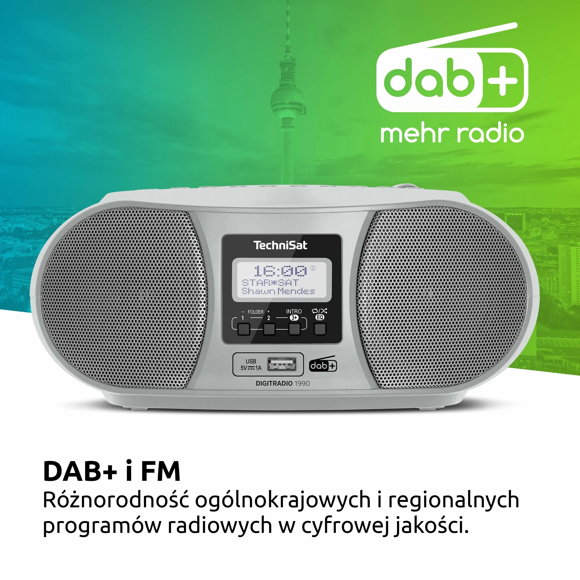 TechniSat DIGITRADIO 1990 Boombox stereo DAB+ FM CD Bluetooth srebro