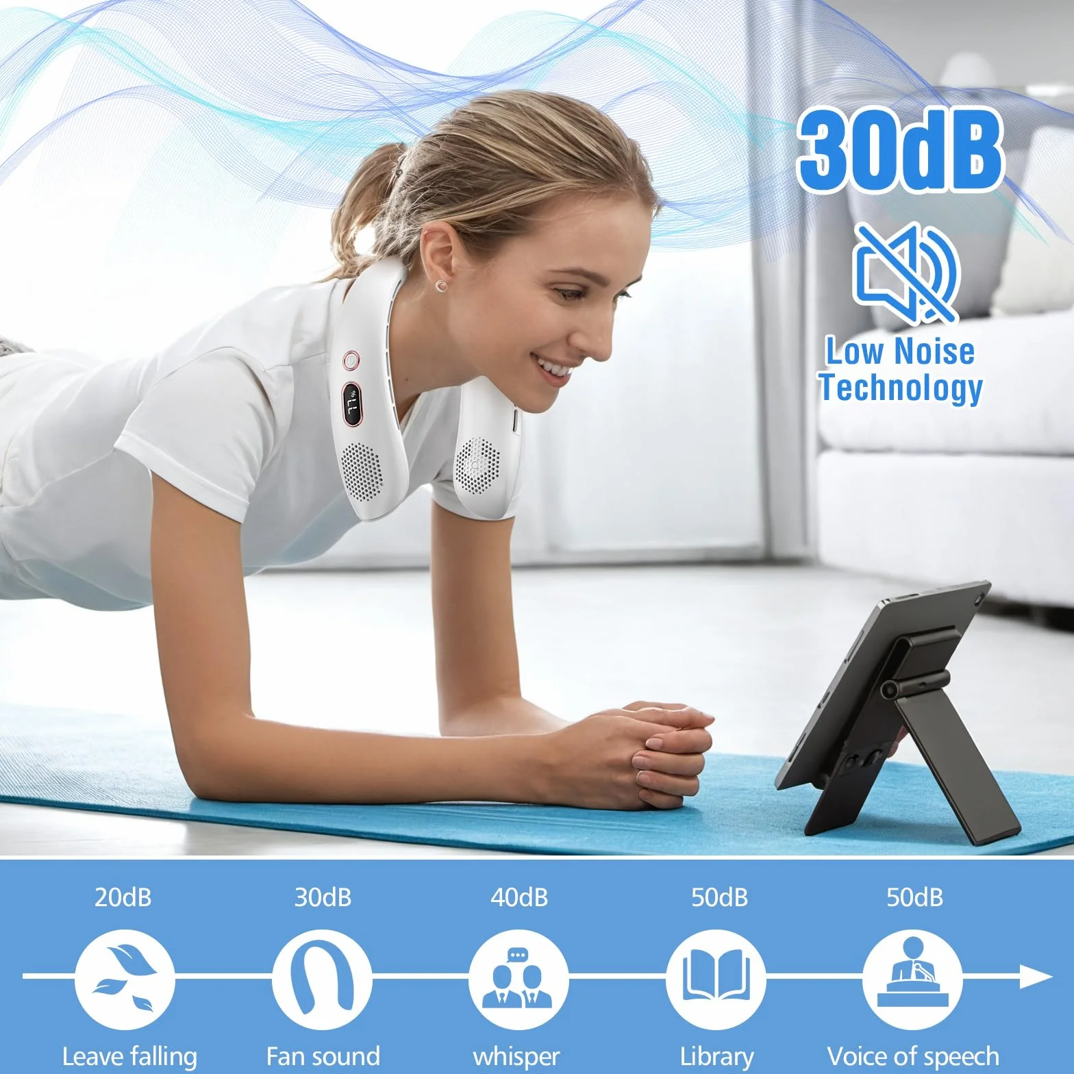 Przenośny bezłopatkowy wentylator na szyję 360° przepływ powietrza mini mobilny ładowalny USB Biały