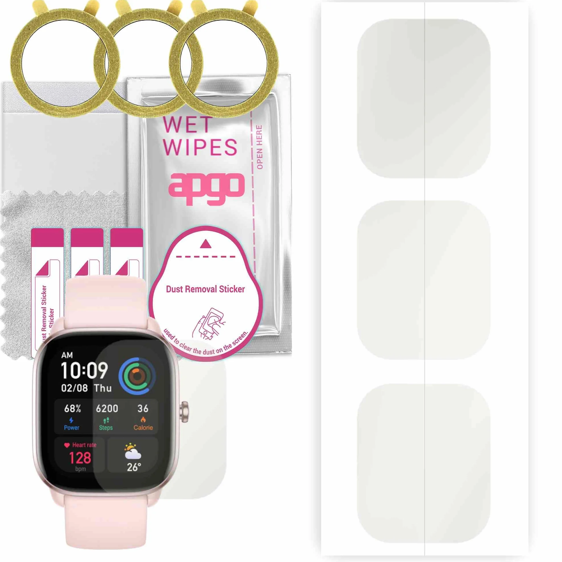 3x apgo Hydrogel Matte Matowa Folia Hydrożelowa do Amazfit GTS 4 Mini, elastyczna, TPU z warstwą pozycjonującą do łatwego montażu