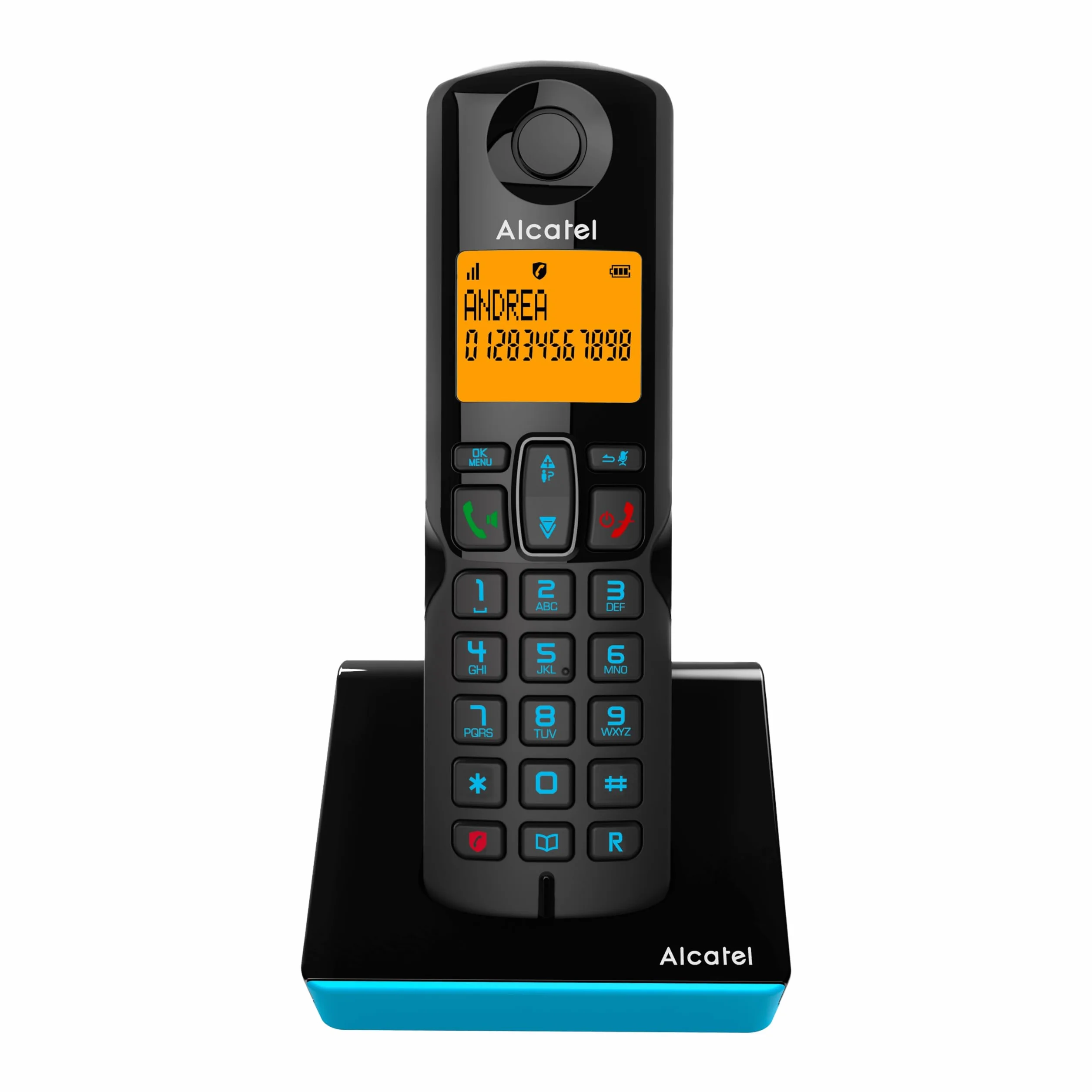 Alcatel S280 czarny i niebieski, zestaw głośnomówiący, funkcja blokowania niechcianych połączeń, 50 nazw i numerów