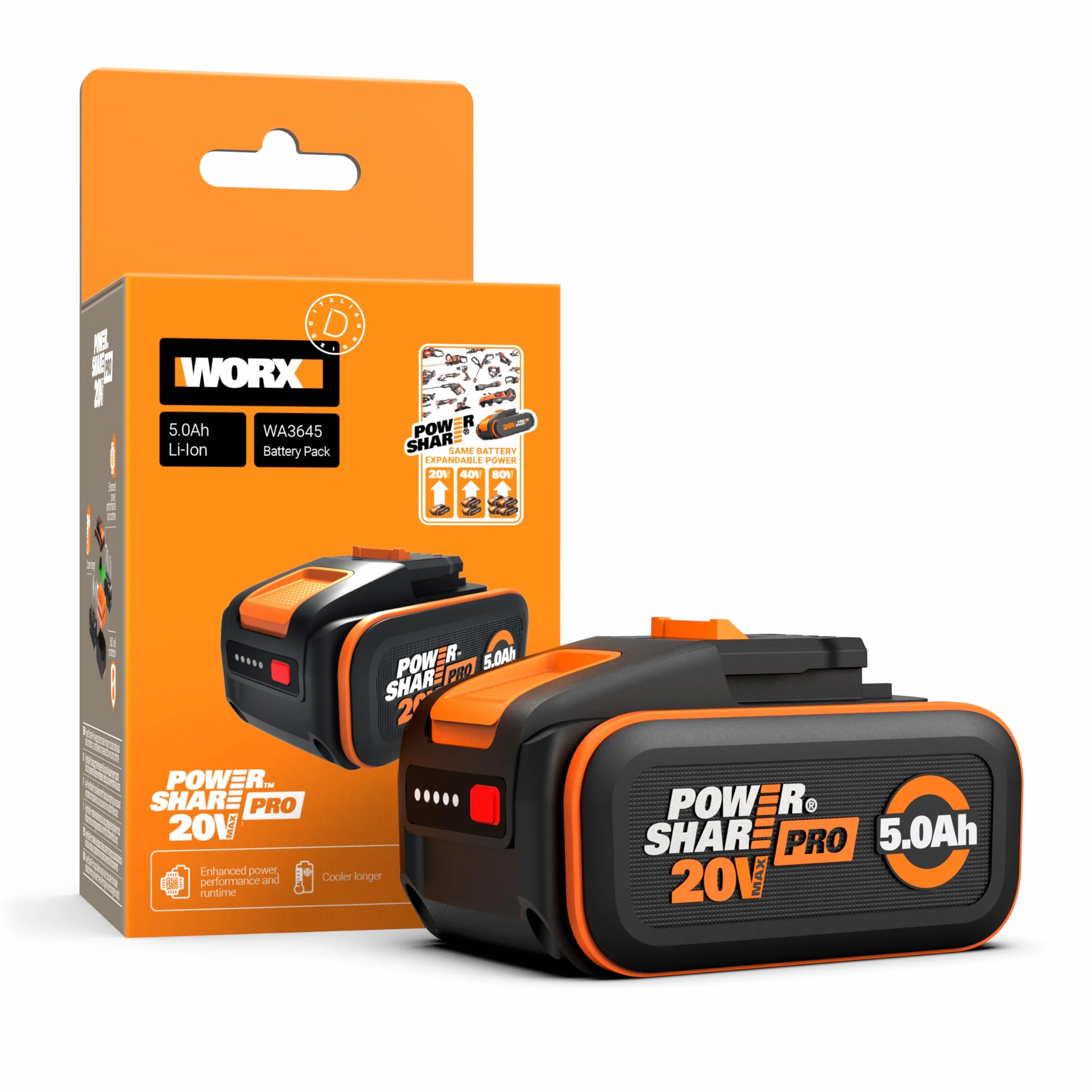 Worx Powershare Akumulator Litowo-Jonowy, Czarny/Pomarańczowy, 20 V - 5,0 Ah