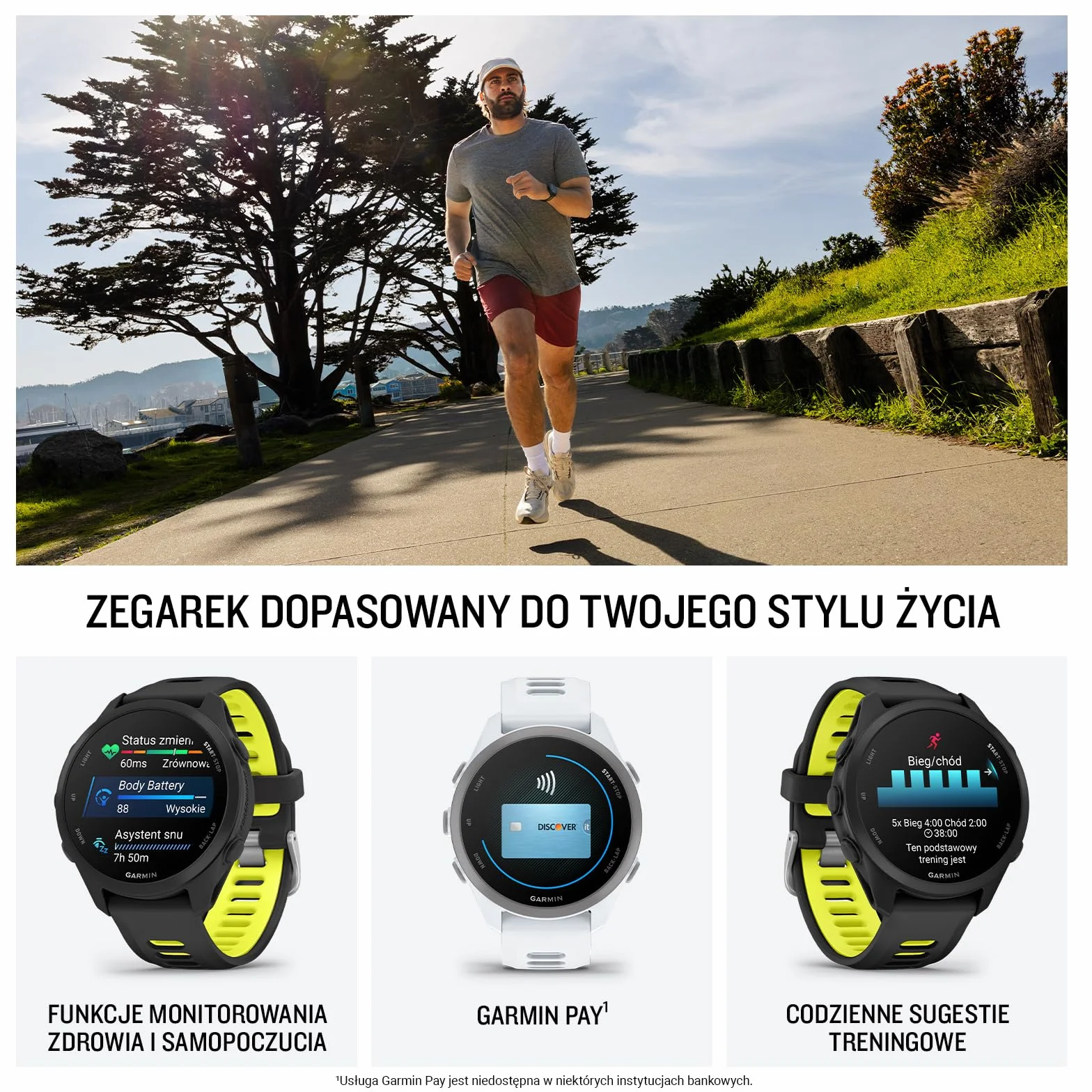 Garmin Forerunner 170 Smartwatch Do Biegania GPS, 43mm, AMOLED, Do 10 Dni Pracy Baterii, Black/Amp Yellow