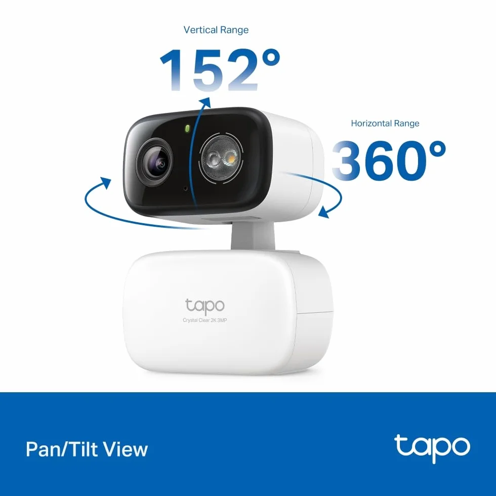 Tapo C216 mini kamera monitoringowa z nagrywaniem, 2K 3 MP, zasięg 360°, do użytku wewnątrz i na zewnątrz, rozpoznawanie sztucznej inteligencji i powiadomienia, karta microSD do 512 GB, 105,3 × 77,8 ×