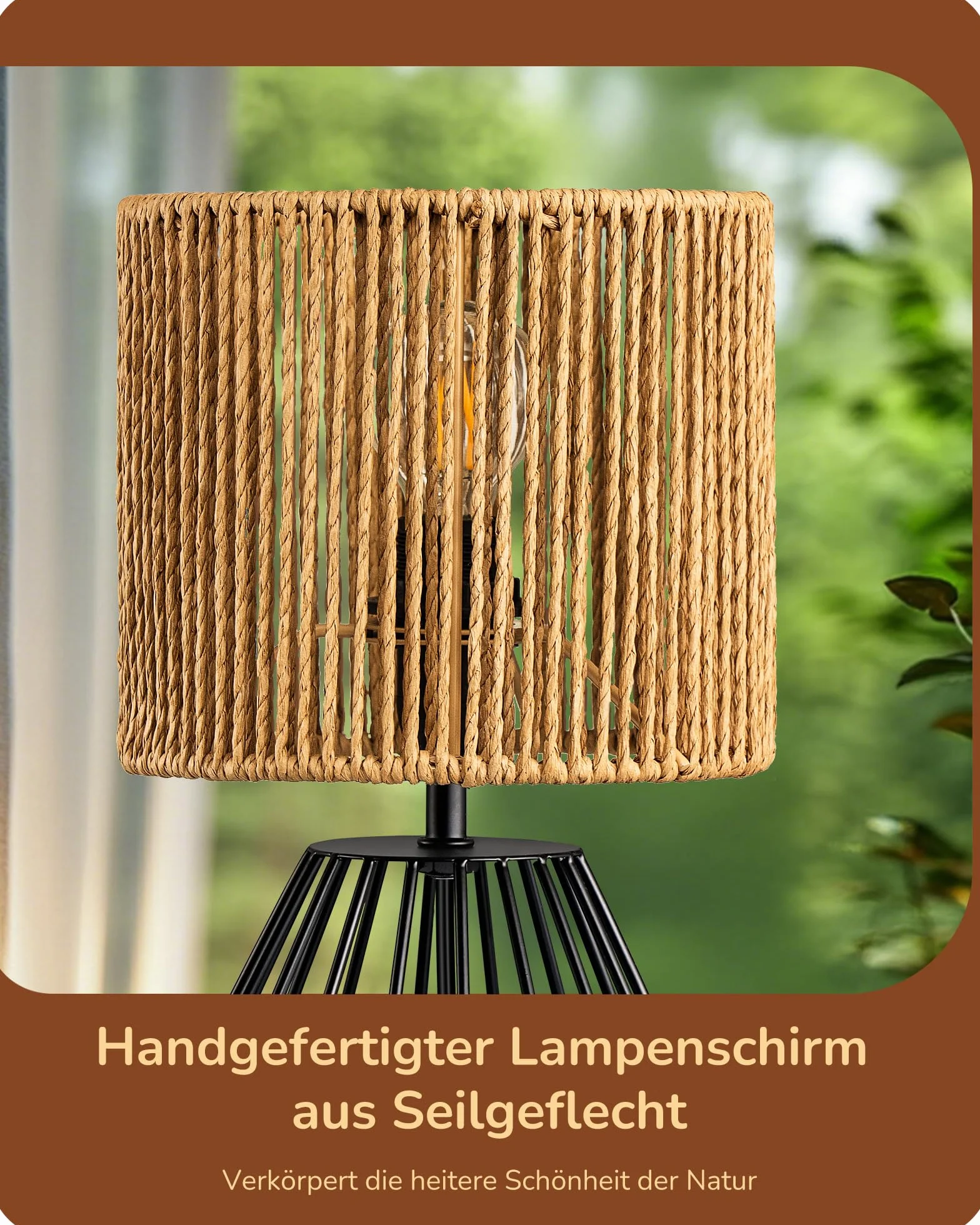 EDISHINE Lampka stołowa do salonu, boho z tkanego płótna papierowego, o wyglądzie metalowej siatki, E14, lampka nocna vintage, 29 cm, z żarówką LED 4 W, czarna