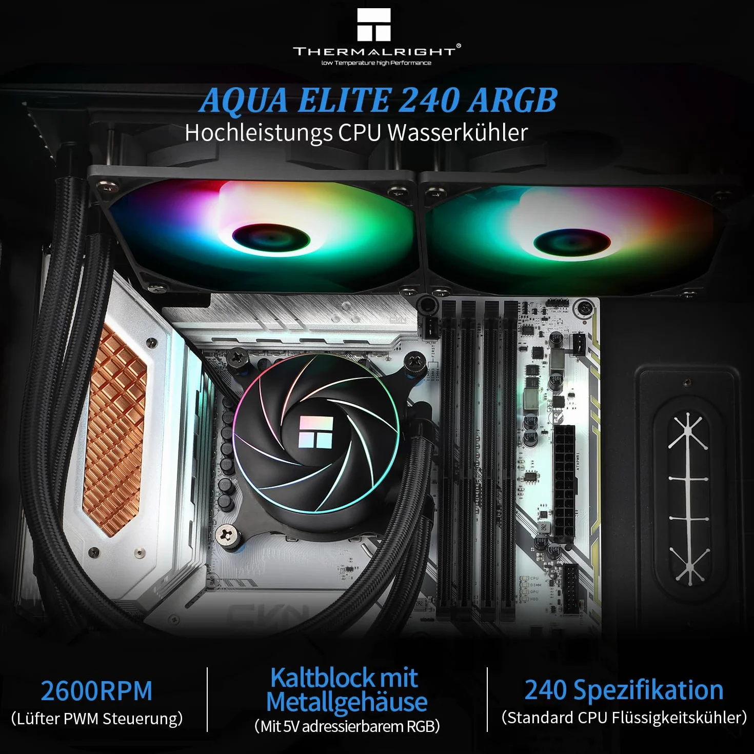 Thermalright AQUA Elite 240 ARGB chłodnica wodna CPU, podwójny wentylator PWM 1550 RPM, AMD/Intel
