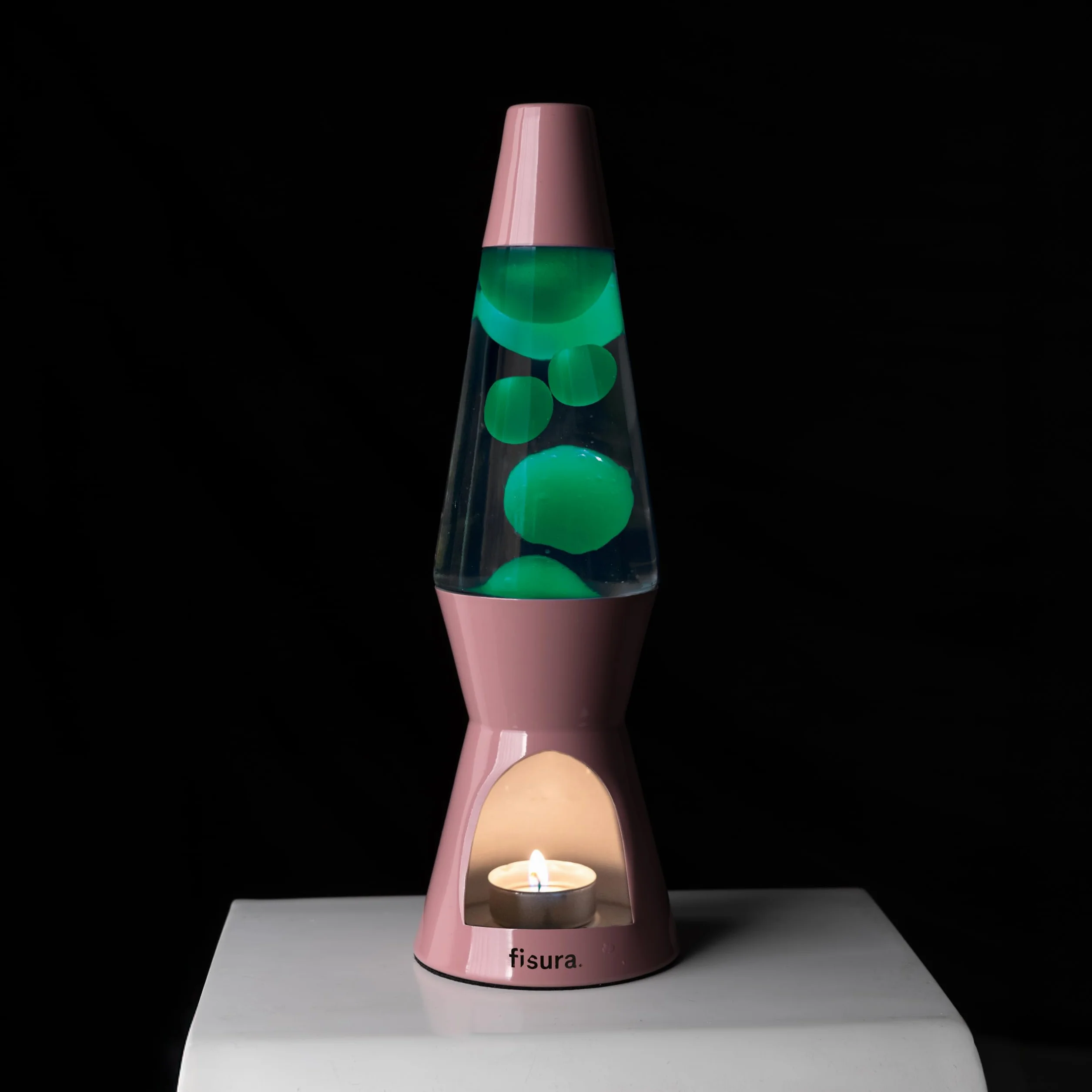 Fisura - Lampa lawa z świecą. Lampa lawa bez prądu. Różowo-zielona lampa lawa. Lampa przyjazna dla środowiska. Oryginalny prezent. 29 cm x 8,5 cm (świeca nie jest dołączona)