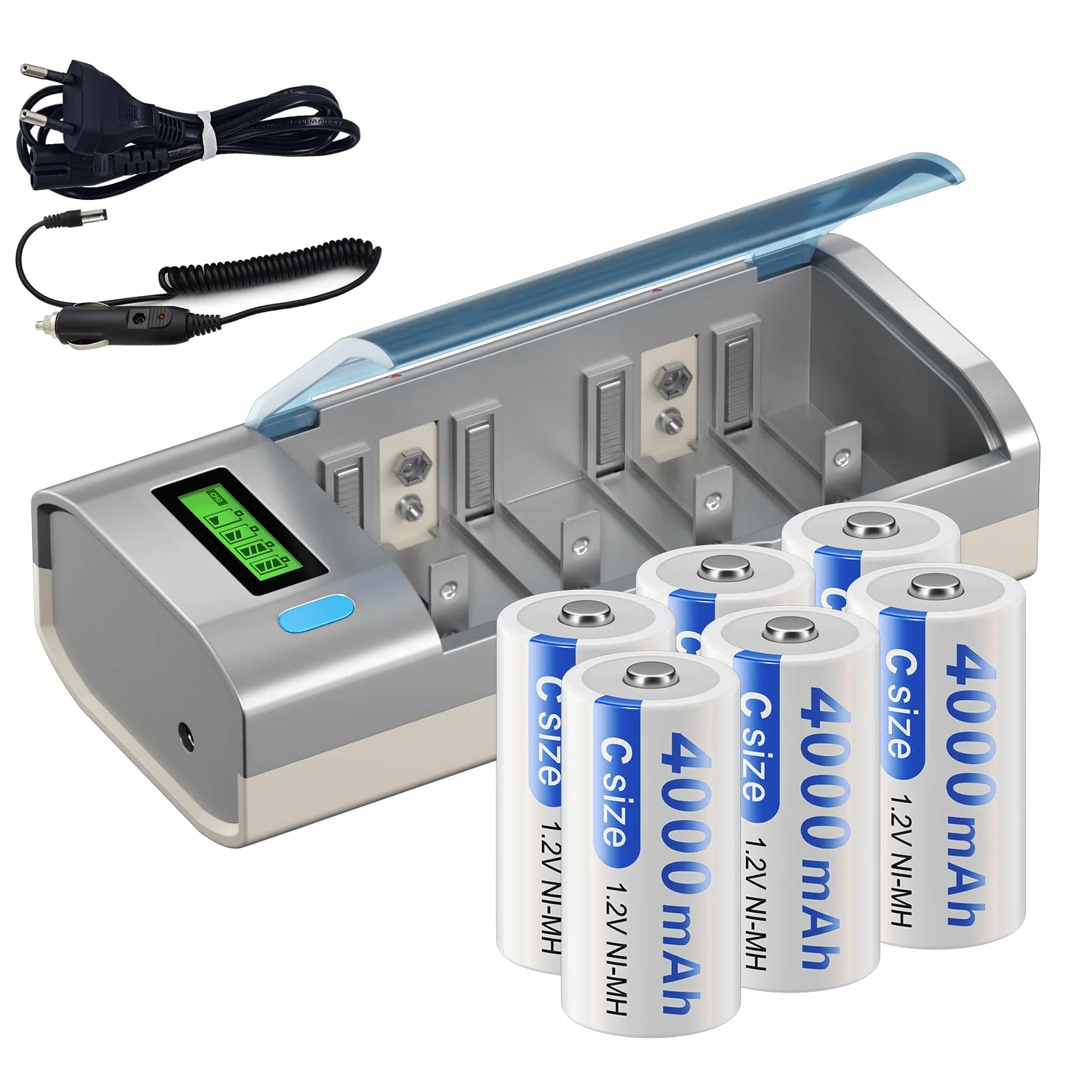 Baby C Akumulator 4000 mAh 6 sztuk z Ładowarką LCD do AA/AAA/C/D NI-MH