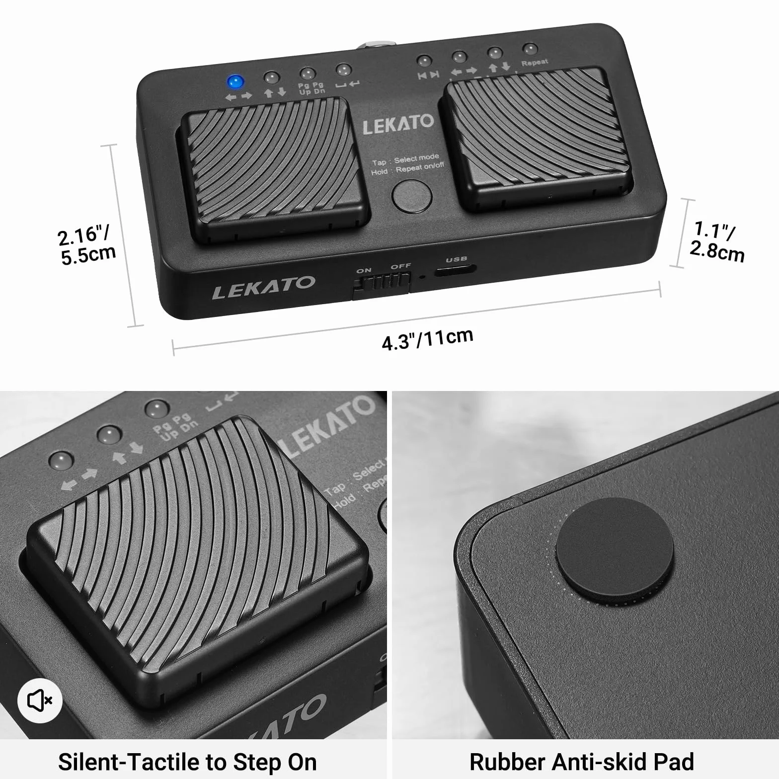 LEKATO Bezprzewodowy przewracania stron Bluetooth kompaktowa konstrukcja cichy kontroler do czytania nut iPada tabletu smartfona