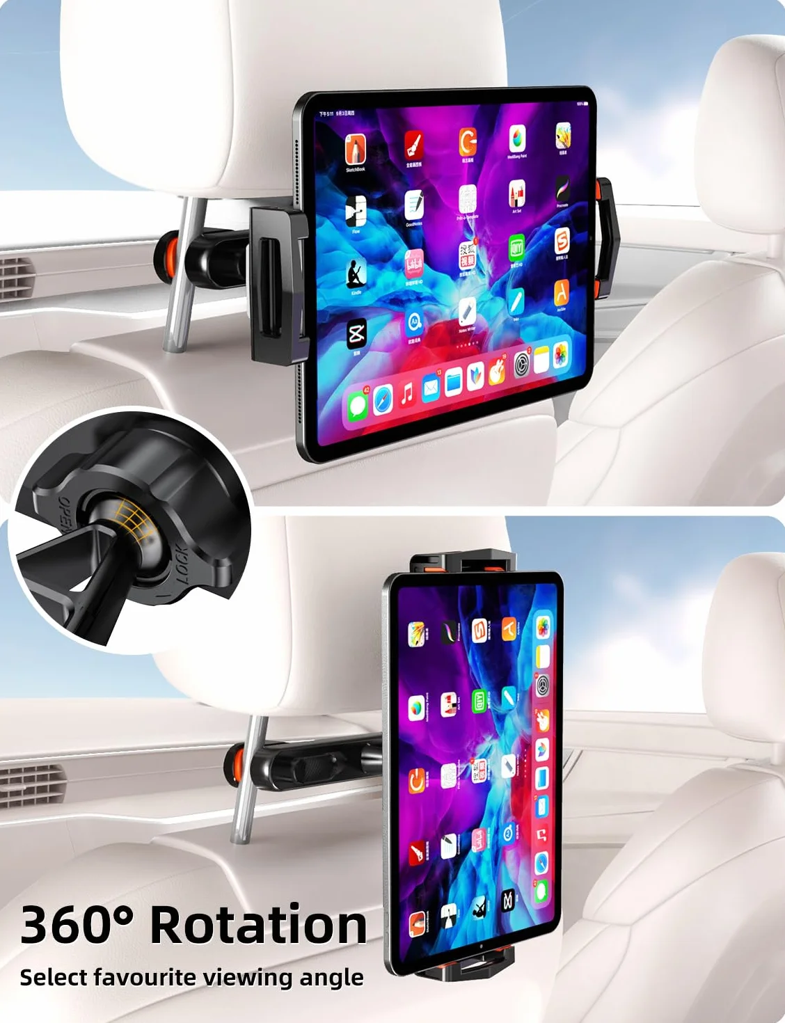 Samochodowy uchwyt do tabletu, uchwyt na tablet, zagłówek, uniwersalny uchwyt na zagłówek do Galaxy Tab, iPad Pro 12.9/11/Air/Mini, Switch, Fire HD i urządzeń 4-12,9"