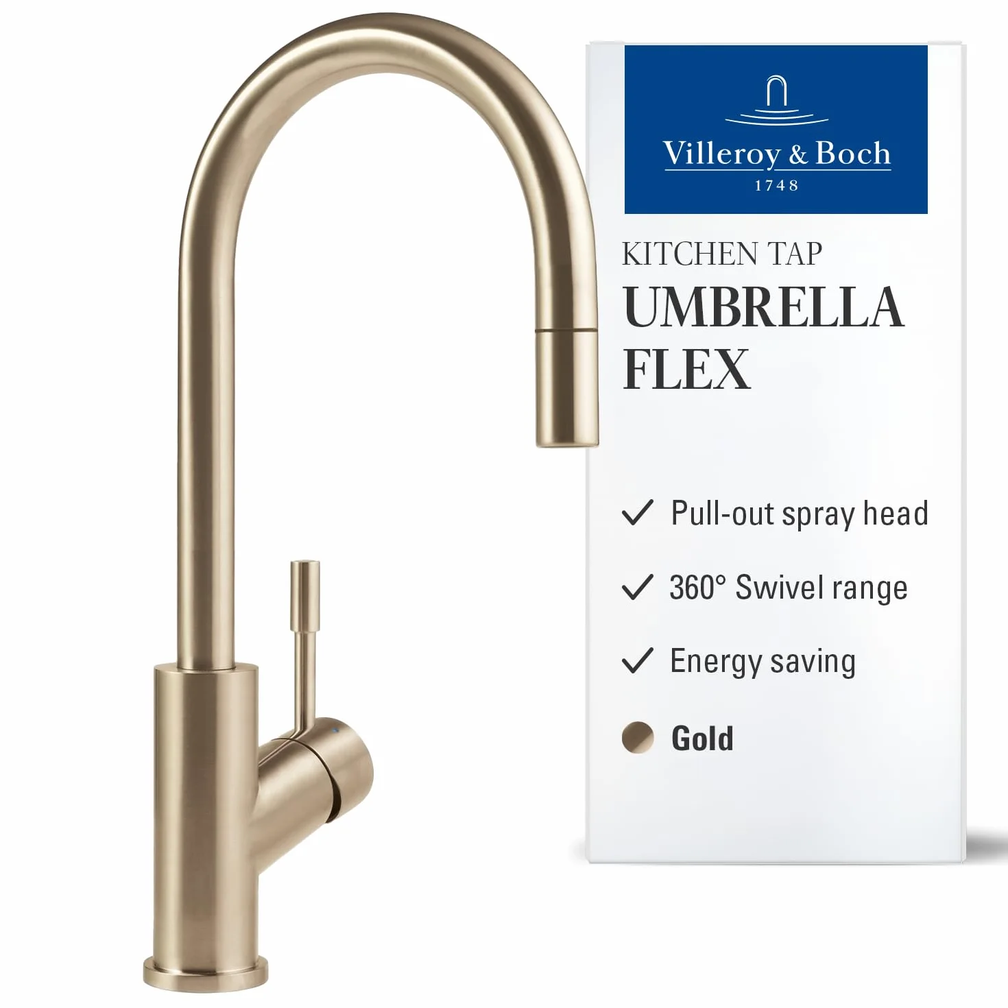 Villeroy & Boch Umbrella Flex Kran Kuchenny, Złoty, 21.5 x 4.5 x 38.9 cm