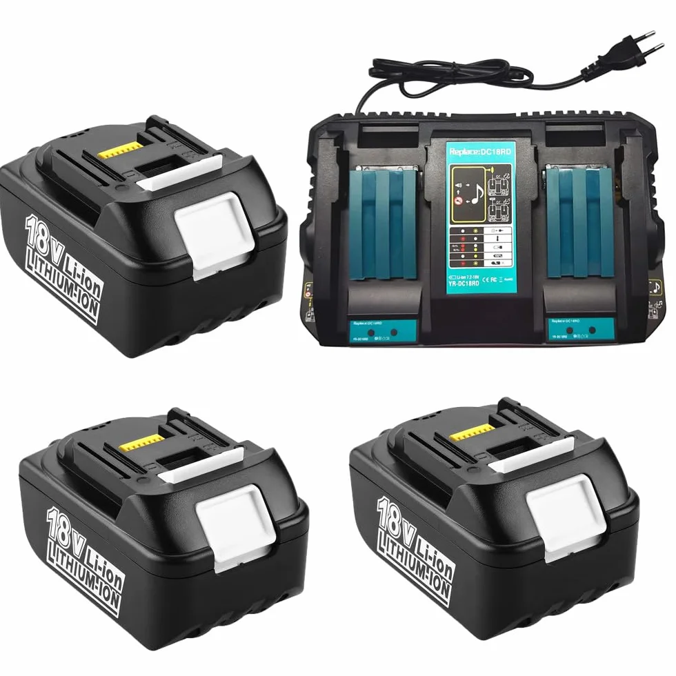 Zamiennik do akumulatora Makita 18 V z ładowarką, 3 x akumulatory BL1850B (5000 mAh / 5,0 Ah) szybka ładowarka Double Port DC18RD DC18RC DC18SF DC18RF do ładowarki i akumulatorów Makita 18 V