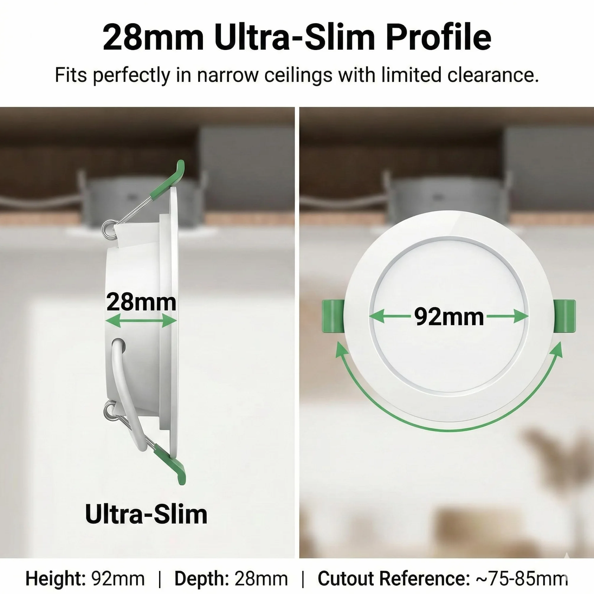 Zestaw 36 Oczka Sufitowe LED Wpustowe, 4W (Zamiast 35W) 6000K Zimna Biel, Płaskie 28mm, Otwór Ø 75-80mm, 339lm, Bez Migotania, Oprawy Punktowe do Sufitu Podwieszanego, Biura, Reflektor