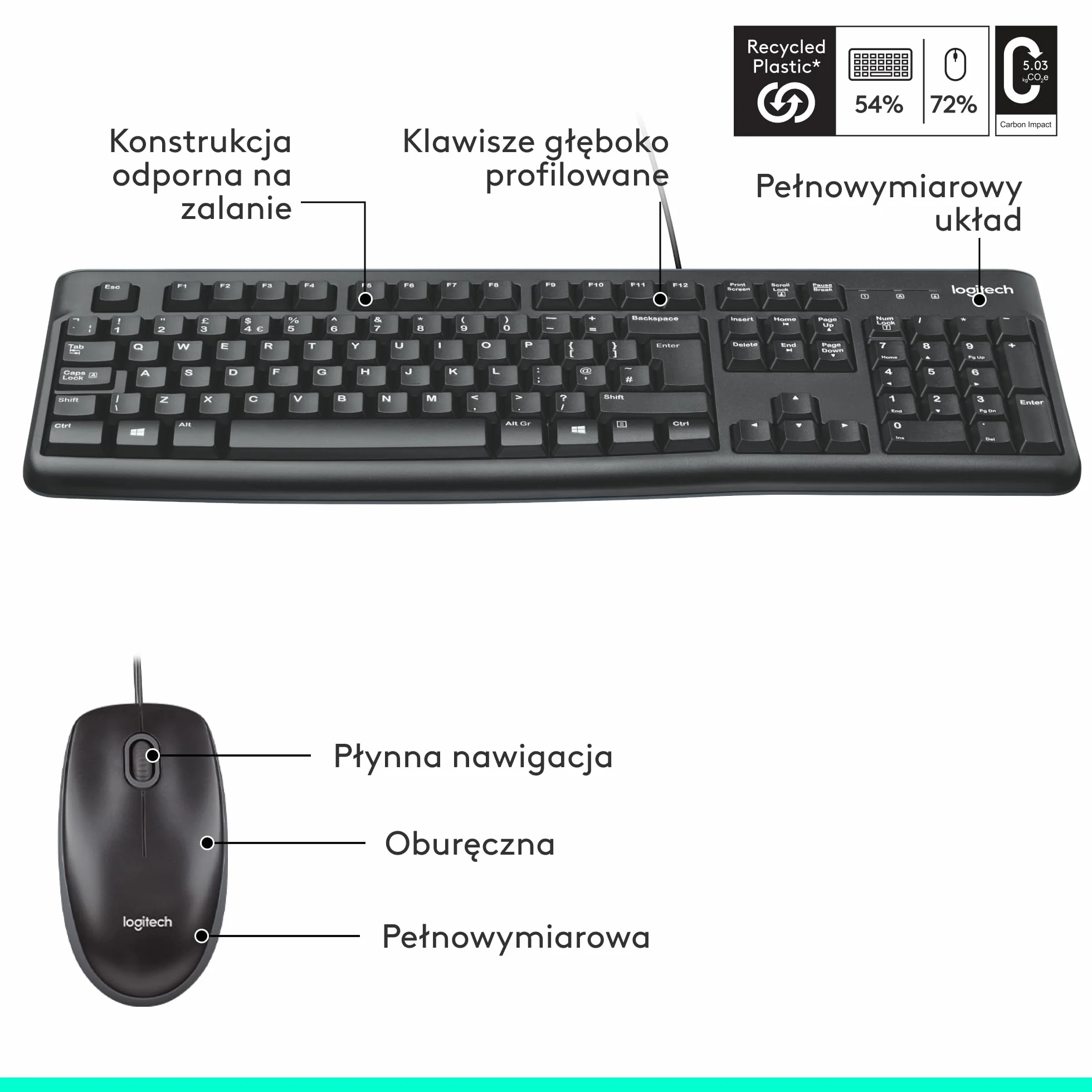 Logitech MK120 Przewodowa Klawiatura i Mysz Combo, Optyczna Mysz, Pełnowymiarowa Klawiatura, USB Plug-and-Play, Czarny