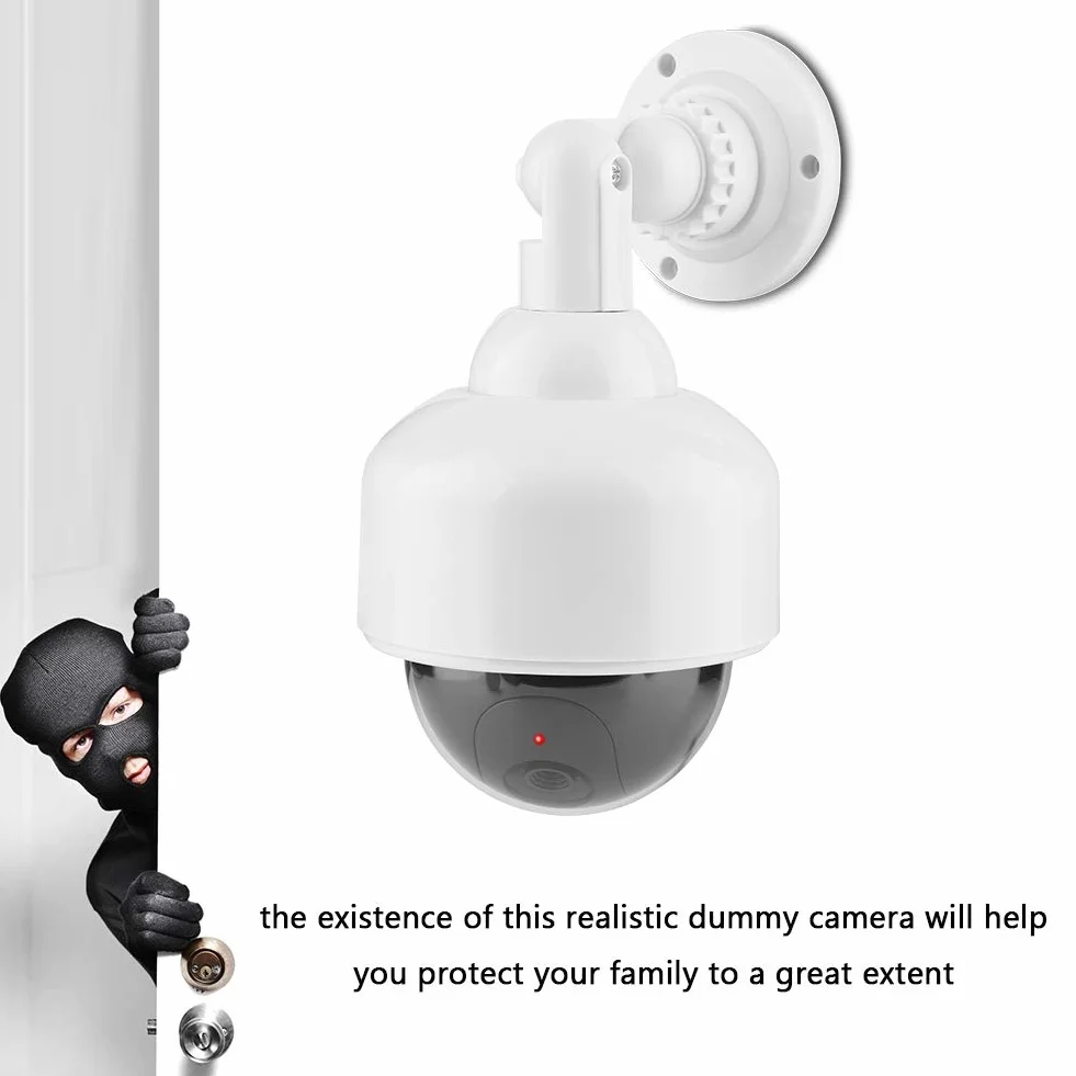 Atrapa Aparatu BezpieczeńStwa, FałSzywe Zabezpieczenia Kamera KopułKowa CCTV Kamera Obrotowa 360 ° z Czerwonym MigająCym śWiatłEm LED, Wodoodporny Monitor Symulacyjny do użYtku na ZewnąTrz i WewnąTrz