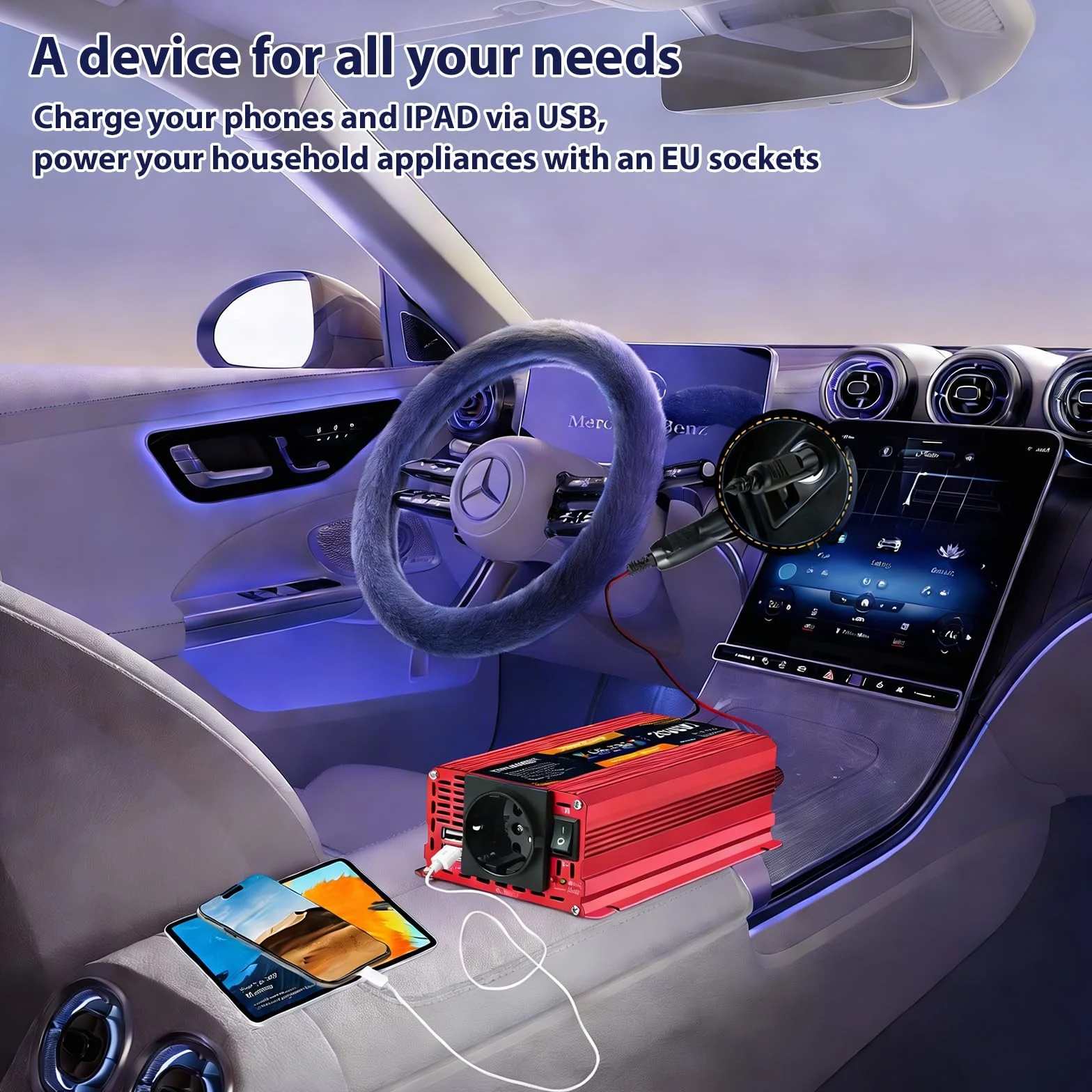 Przetwornica napięcia Power Inverter 12V 220V 850W 2000W z wyświetlaczem LCD 2 USB