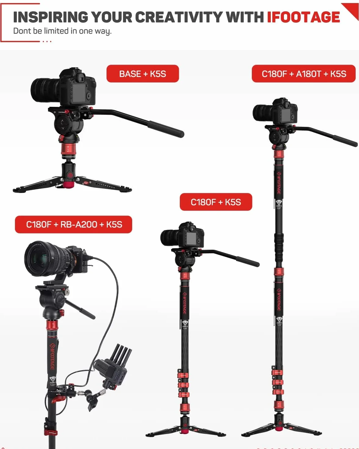 IFOOTAGE Cobra 3 C180F statyw monopodowy z włókna węglowego 8 kg 180 cm