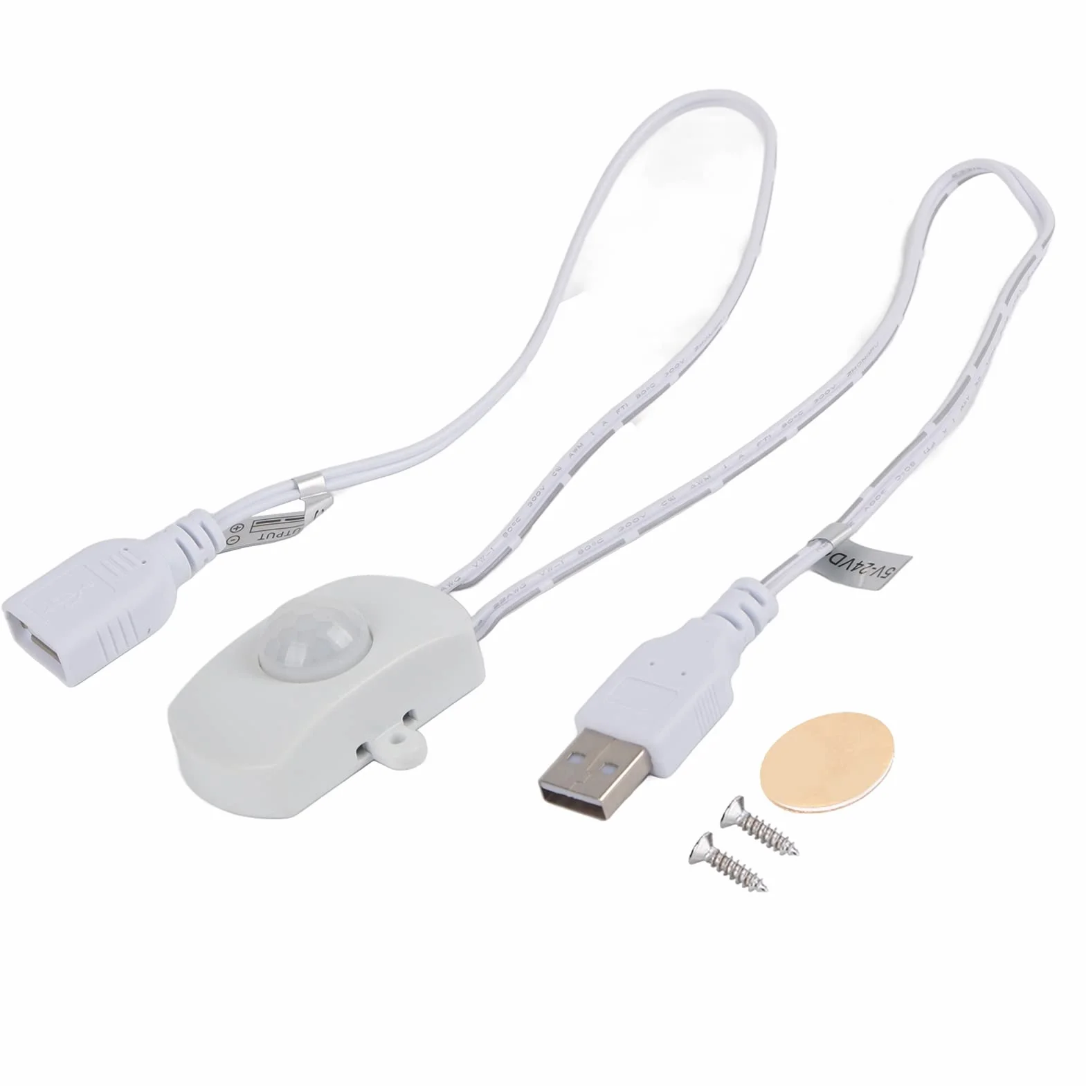 Czujnika Ruchu USB Kabel USB z Czujnikiem Ruchu 2A Dc 5-24V Pir Czujnik Ruchu na podczerwień Detektor Automatyczny Taśma Led Interfejs USB Biały (Biały)