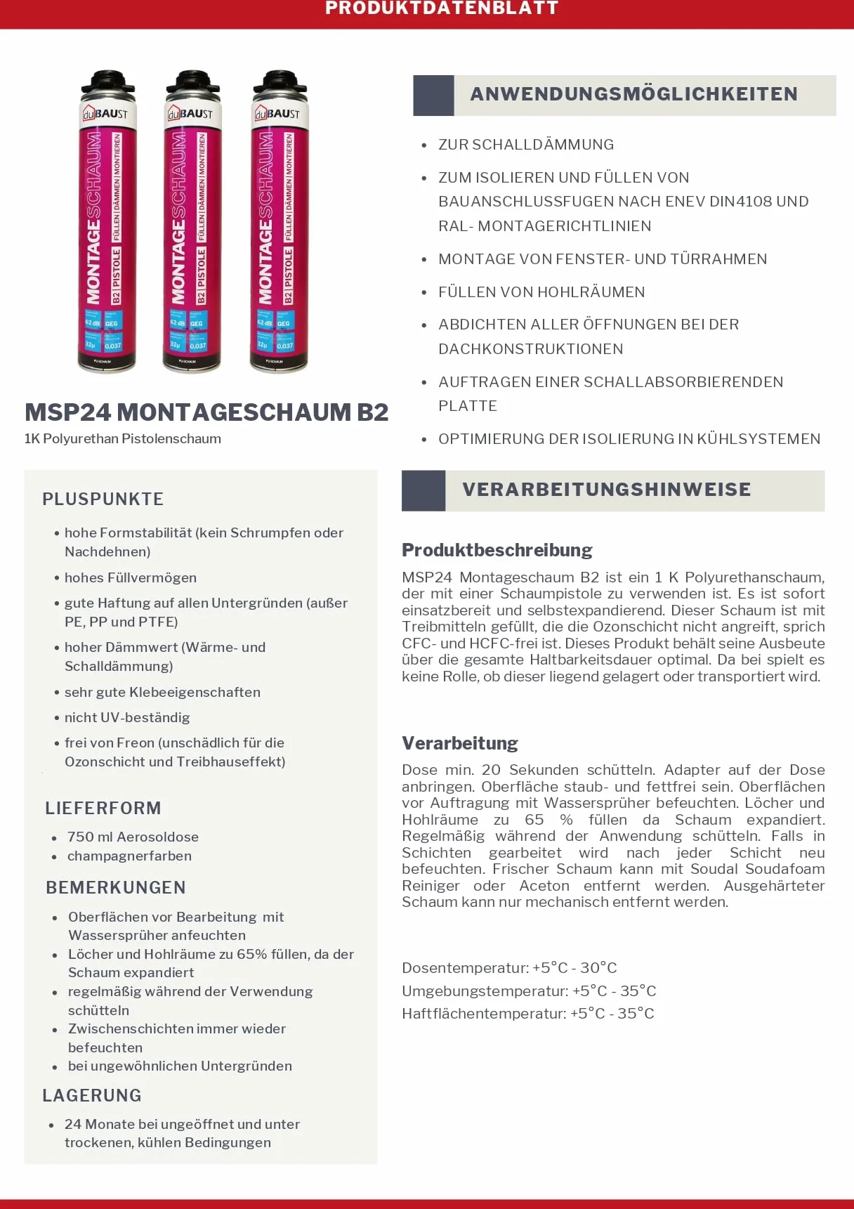MSP24 Bauschaum Montageschaum Pistolenschaum 750ml Zestawy kombinowane PU Dämmschaum Wysoka izolacja akustyczna Izolacja termiczna B2 (z środkiem czyszczącym PRS24 500ml + pistolet do piany