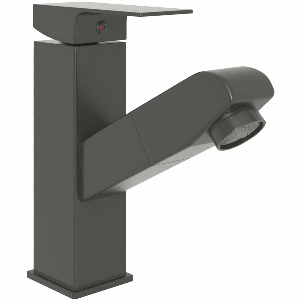 Bateria umywalkowa z wyciąganą wylewką prysznicową, szara, bateria mieszakowa ze stali nierdzewnej 157 x 172 mm, obracana o 360 stopni, jednouchwytowa bateria do łazienki i kuchni