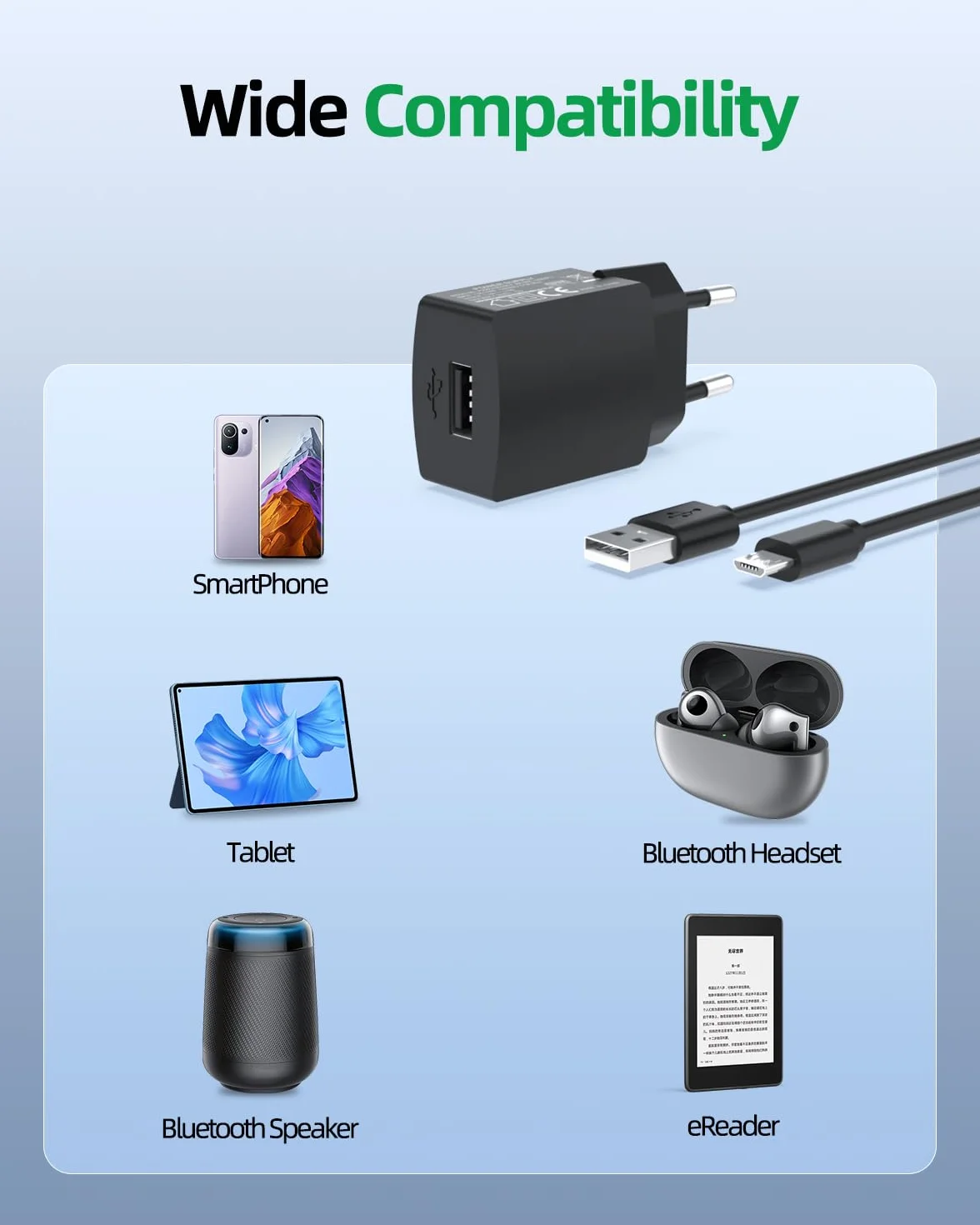 Superer Ładowarka Micro USB Kompatybilny z Kindle Paperwhite Fire HD 10, zasilacz do tabletów i telefonów 5 V, 2 A, 10 W