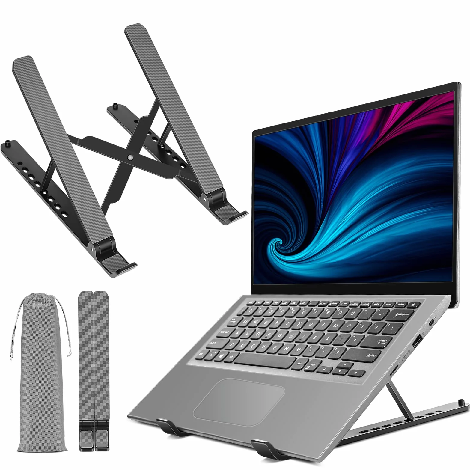 Podstawka pod laptopa z regulacją wysokości 8-stopniową, stojak przenośny na notebooka 10-15,6 cala