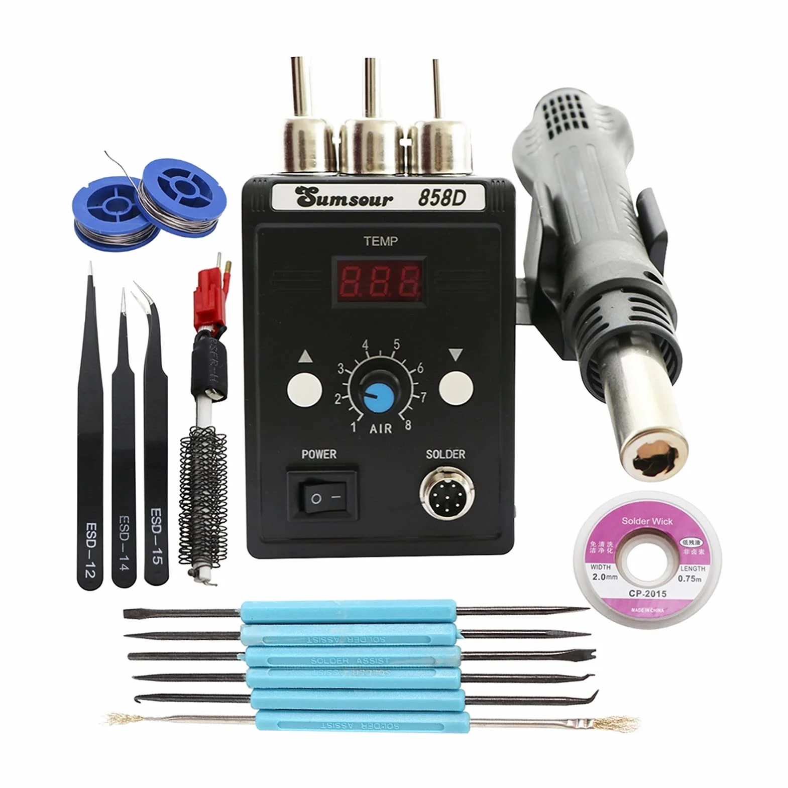 Stacja Lutownicza 858d stacja lutownicza 70 0W 110V / 220V Cyfrowy BGA SMD. Gorące powietrze Lutownia Lutownica Revorning Opetion Repailing Narzędzia(SET-1)