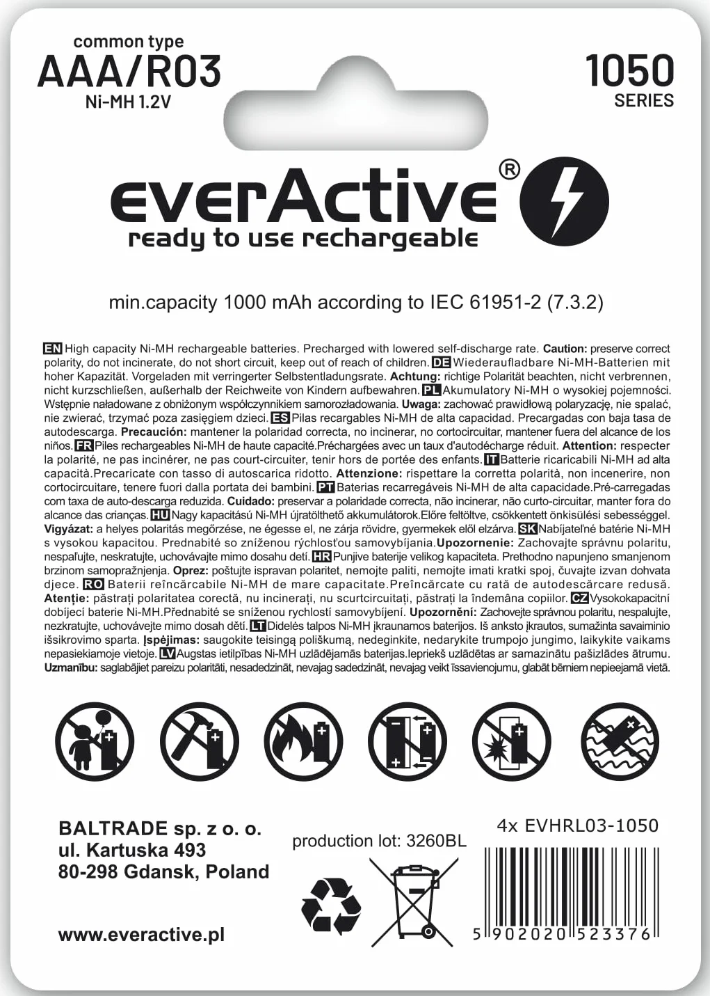 everActive Akumulator AAA 1050 mAh 4 sztuki Ni-MH Micro R03 1,2 V Professional Line