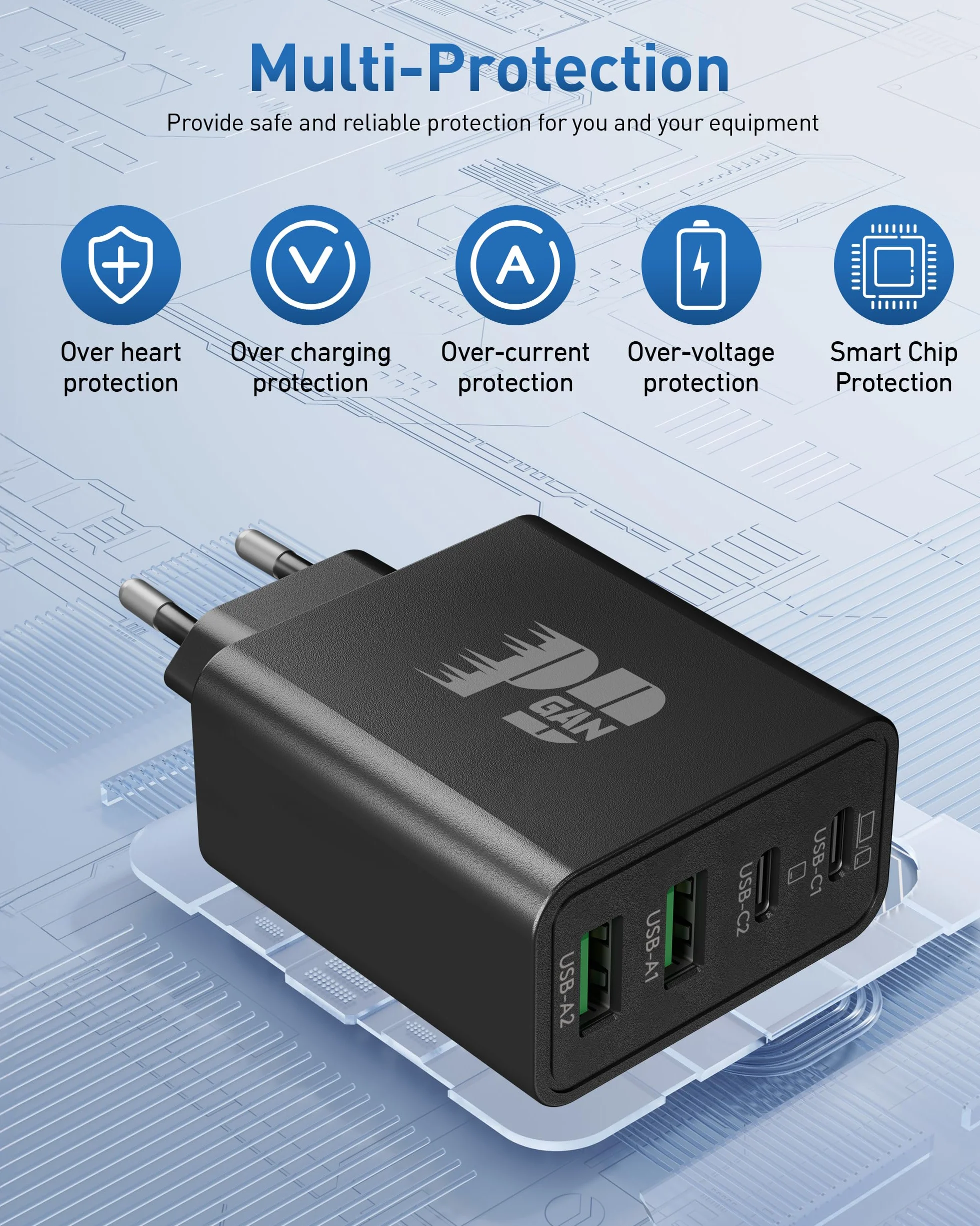 65 W ładowarka USB C, 4-portowy 65W szybki zasilacz z kablem 240W 2M typ C do MacBook Pro/Air, tablet, iPad, iPhone 17/16/15 Pro Max, Samsung Galaxy S25/S24/S23 Ultra, ładowarka USB-C/A Adapter