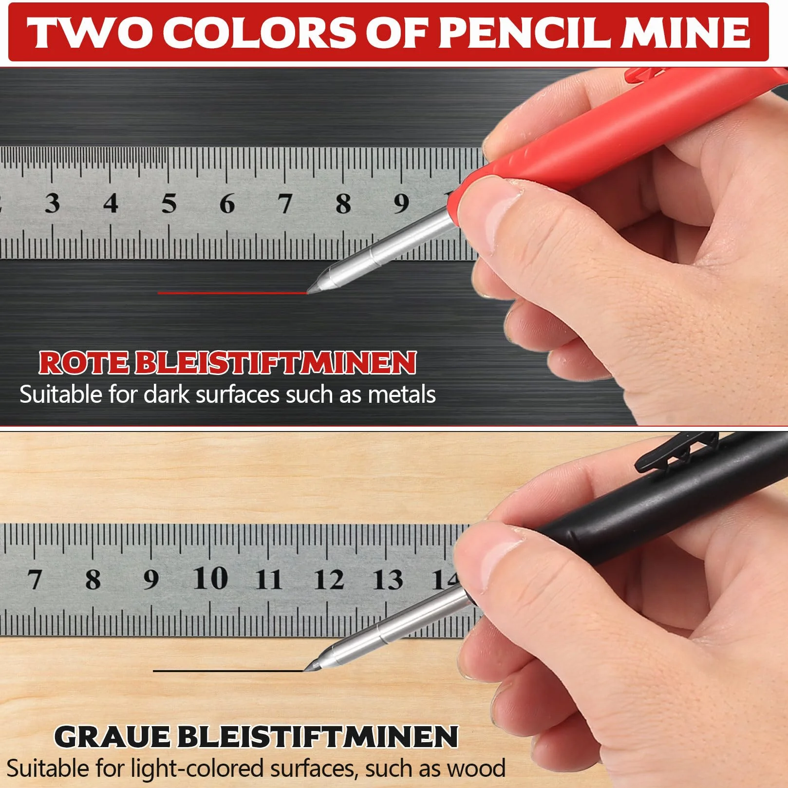Ołówki stolarskie, markery do głębokich otworów, zestaw ołówków stolarskich z temperówką, ołówki budowlane, ołówki mechaniczne z 12 wkładami, 2,8 mm, do obróbki drewna, narzędzi stolarskich, 2 szt