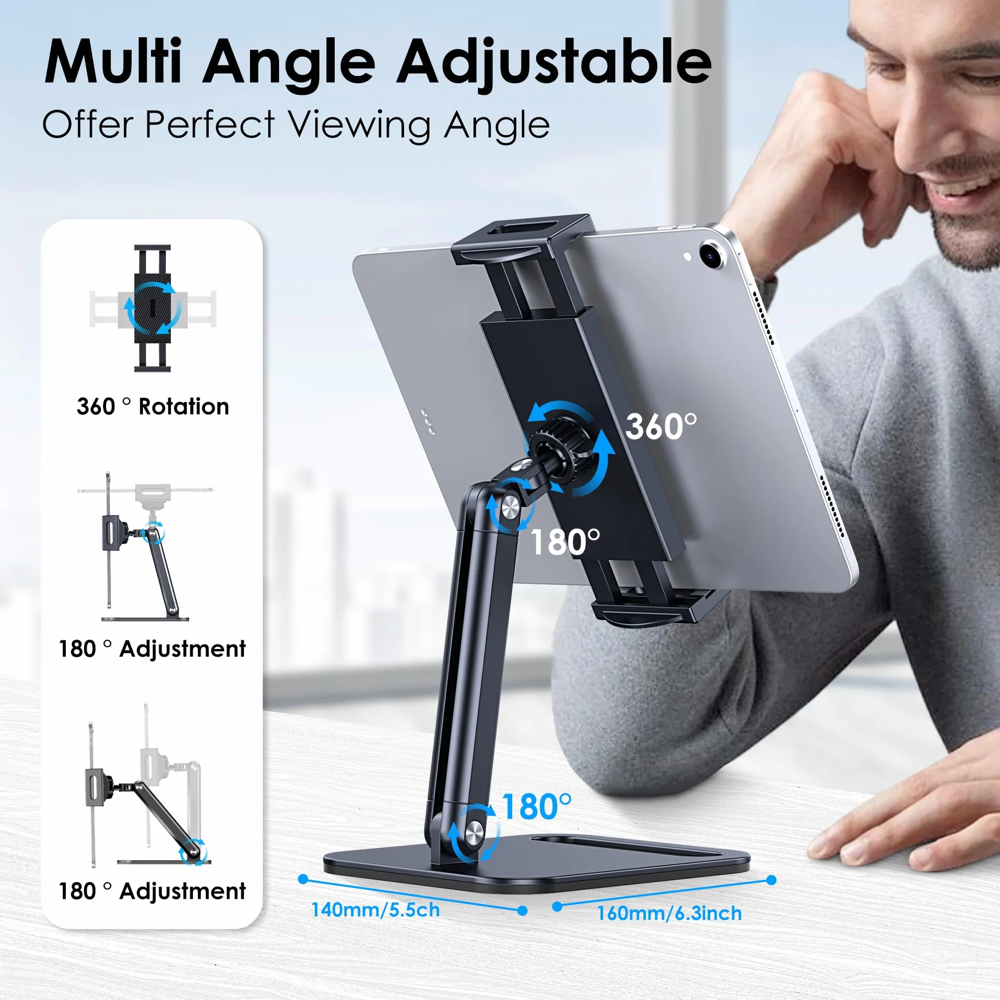 CreaDream Stojak na tablet aluminiowy regulowany obrotowy 360° 4,7-33.0 cm iPad Pro Air Mini Galaxy Tab