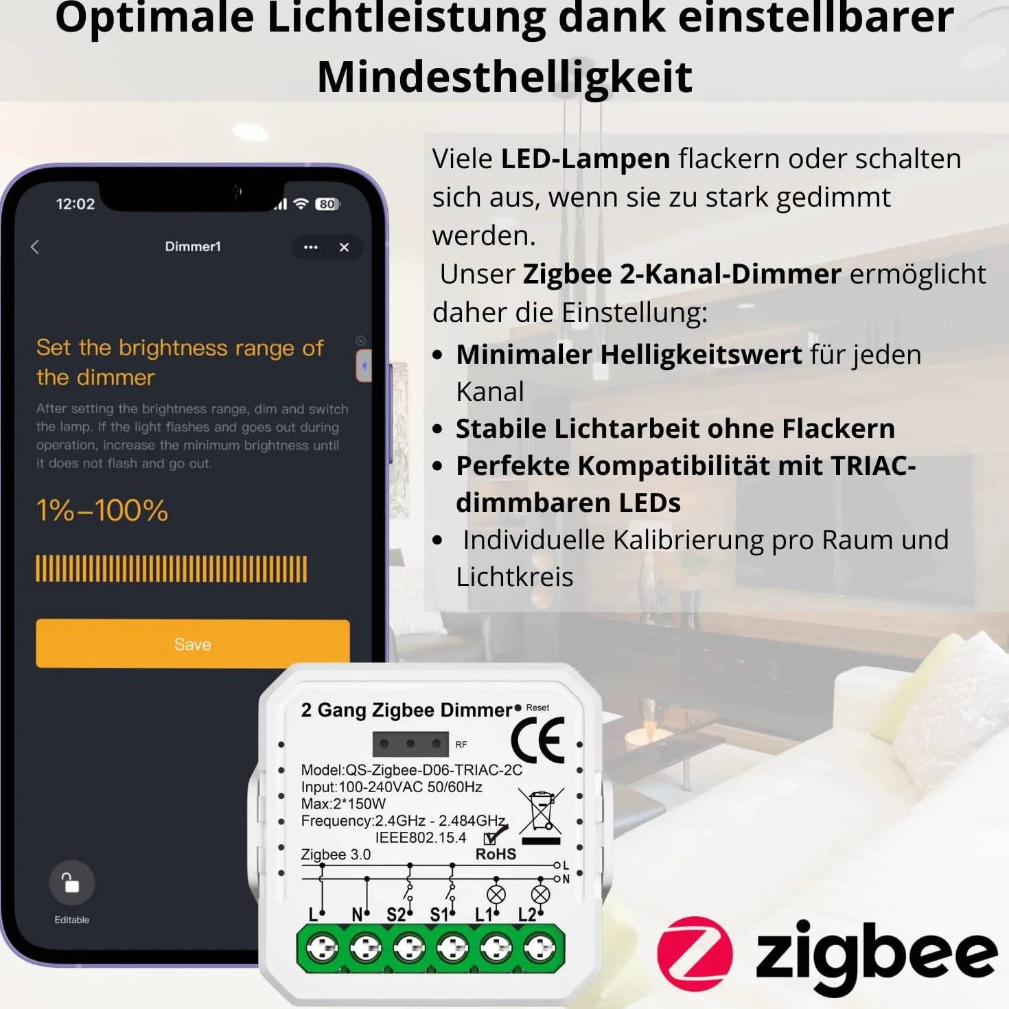 2 GANG Dimmer ściemniacz TUYA Zigbee MINI V3 sterownik oświetlenia
