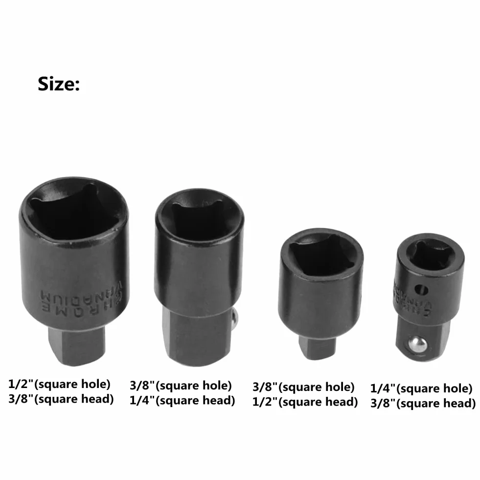Zestaw adapterów nasadowych i reduktorów ze stali chromowo-wanadowej – 1/10.2 cm, 3/20.3 cm, 1/5.1 cm, adapter klucza grzechotkowego, zestaw do konwersji rozszerzeń (czarny)