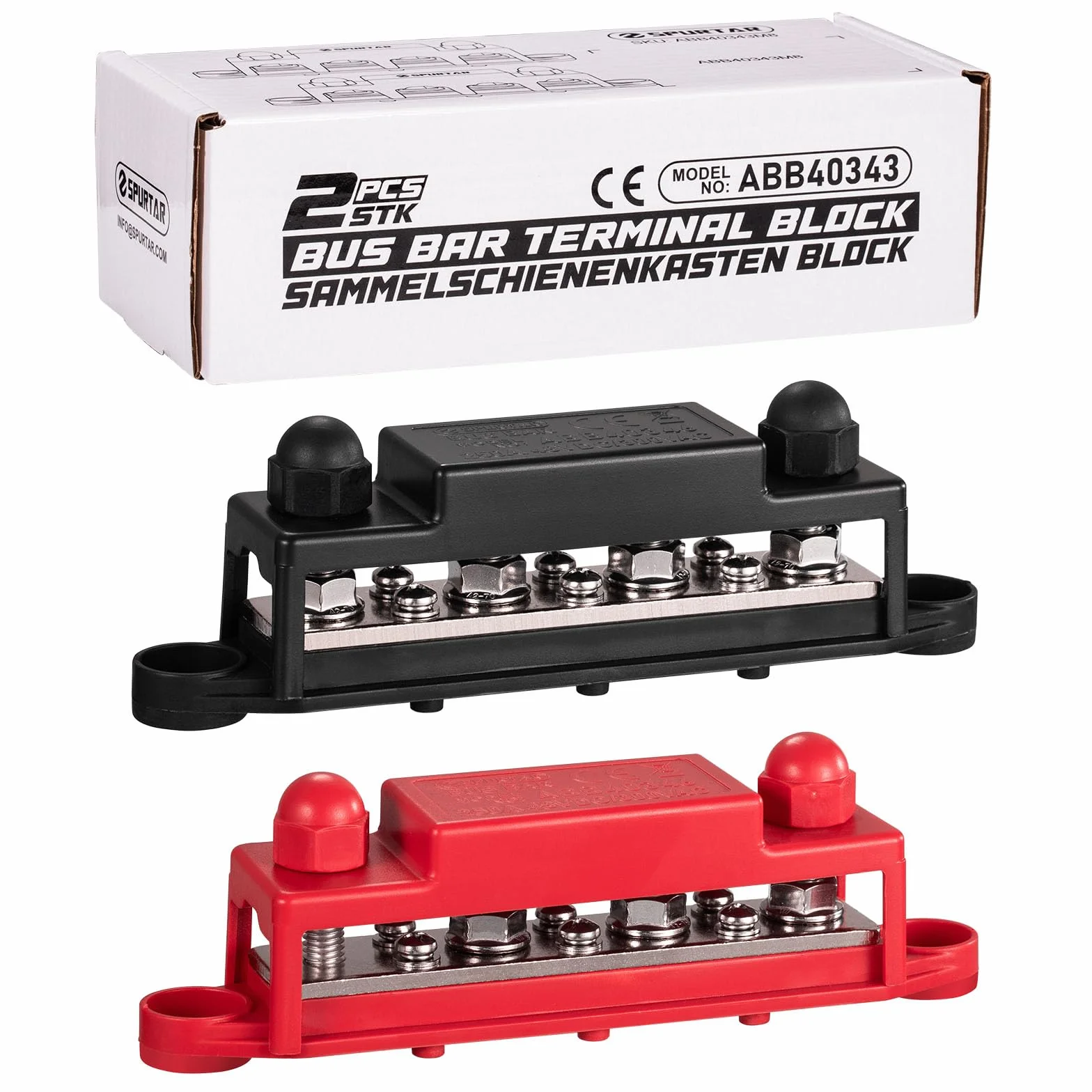 Spurtar 12V Szyna Zbiorcza Bus Bar 250A - 4x M8 Zaciski, 6x M4 Śruby, Blok Dystrybucji Zasilania 12V/24V/48V do Samochodu, Kampera, Łodzi, ATV, Przyczepy - Nie nadaje się do ciasnych przestrzeni