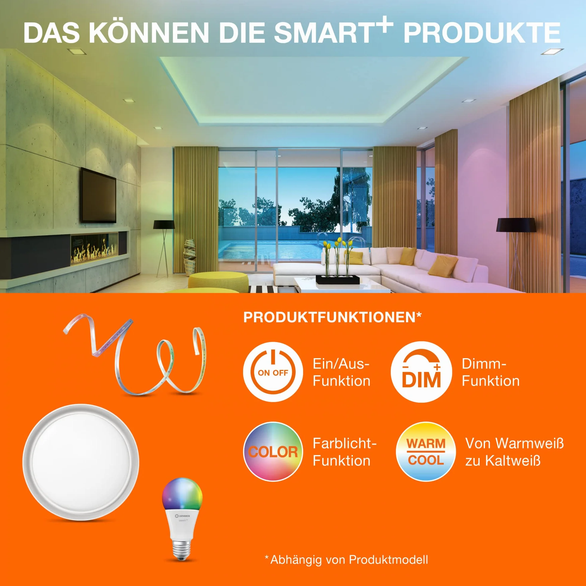 LEDVANCE Inteligentna żarówka LED z Wifi, E27, Możliwość ściemniania, Ciepła biel (2500K), Kształt żarówki, Przezroczysty żarnik w przydymionym szkle, Możliwość sterowania za pomocą Alexa, Google